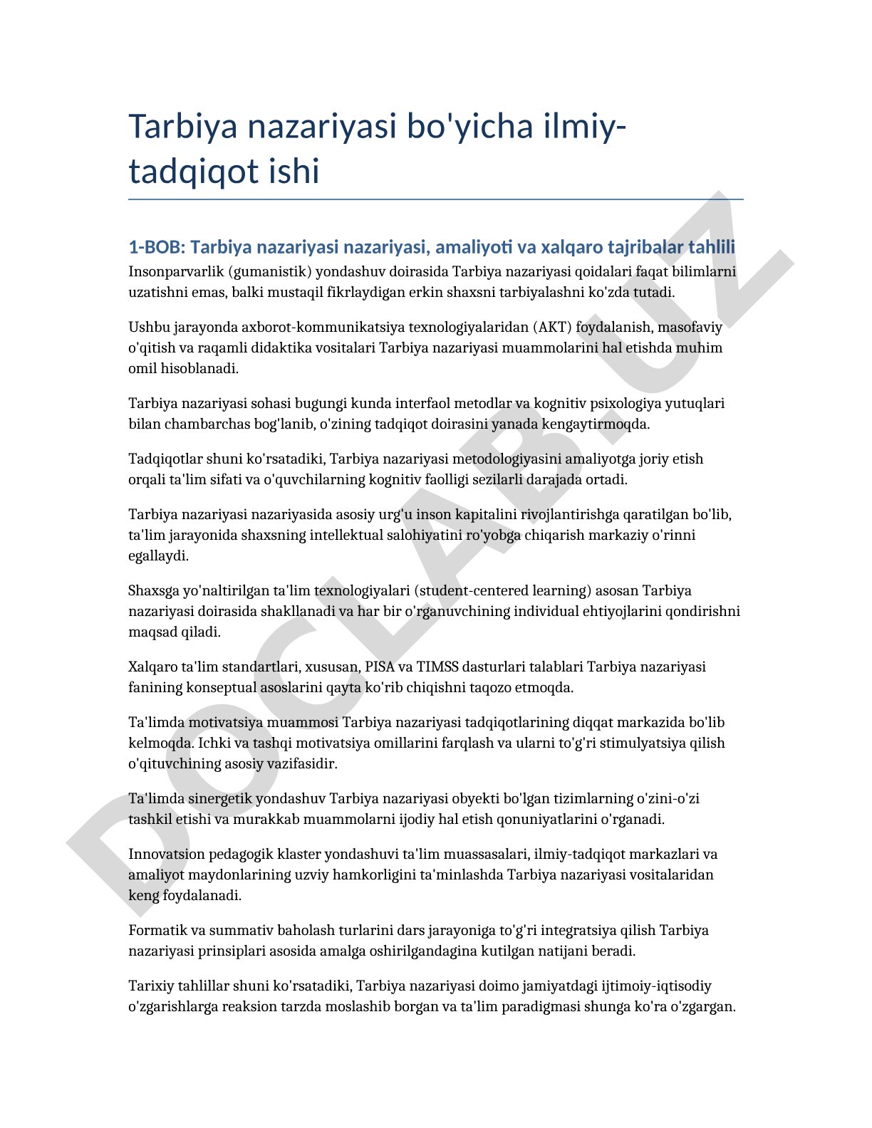 Tarbiya nazariyasi bo'yicha ilmiy-tadqiqot ishi