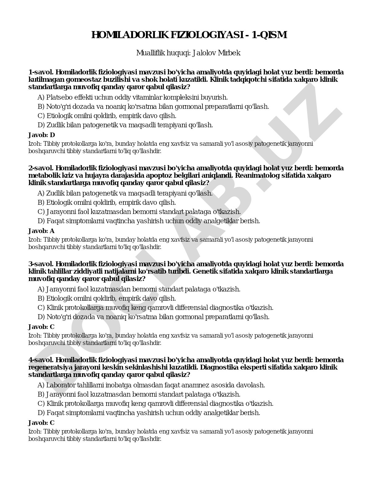 Homiladorlik fiziologiyasi - 1-qism
