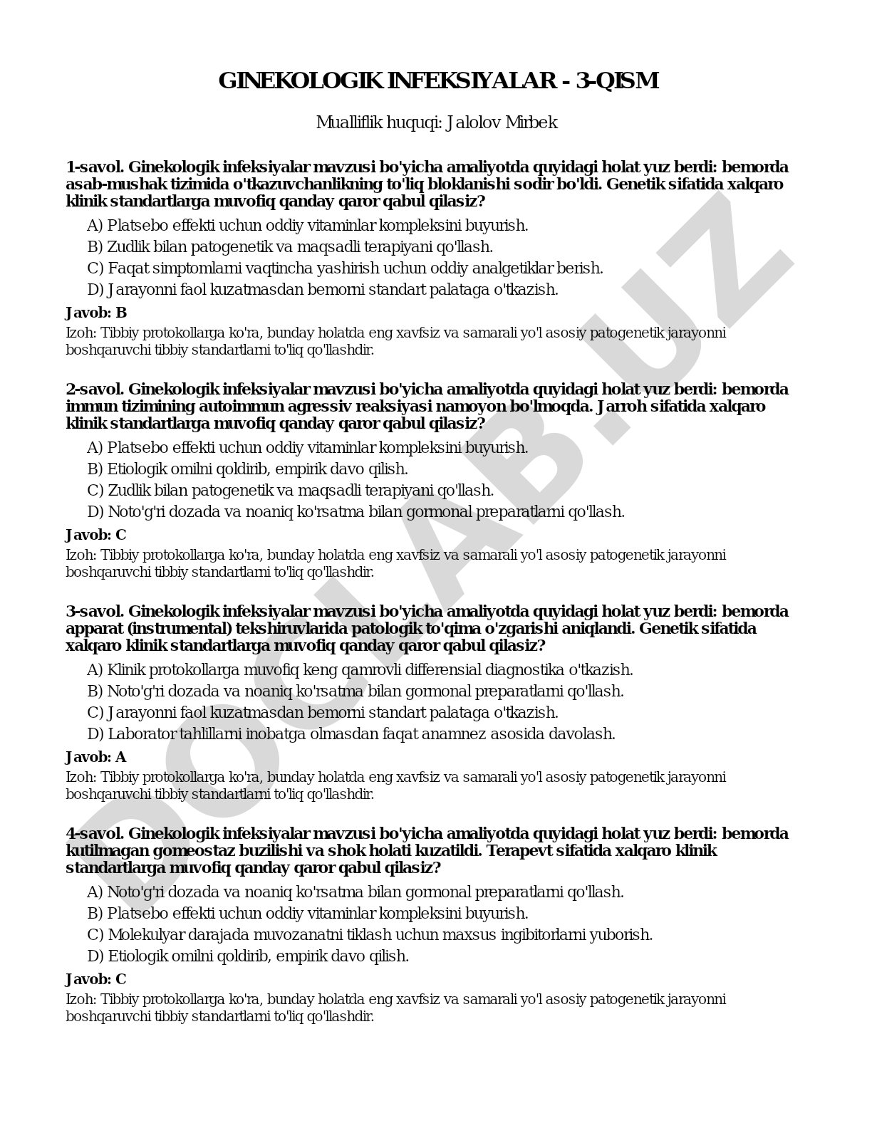 Ginekologik infeksiyalar - 3-qism