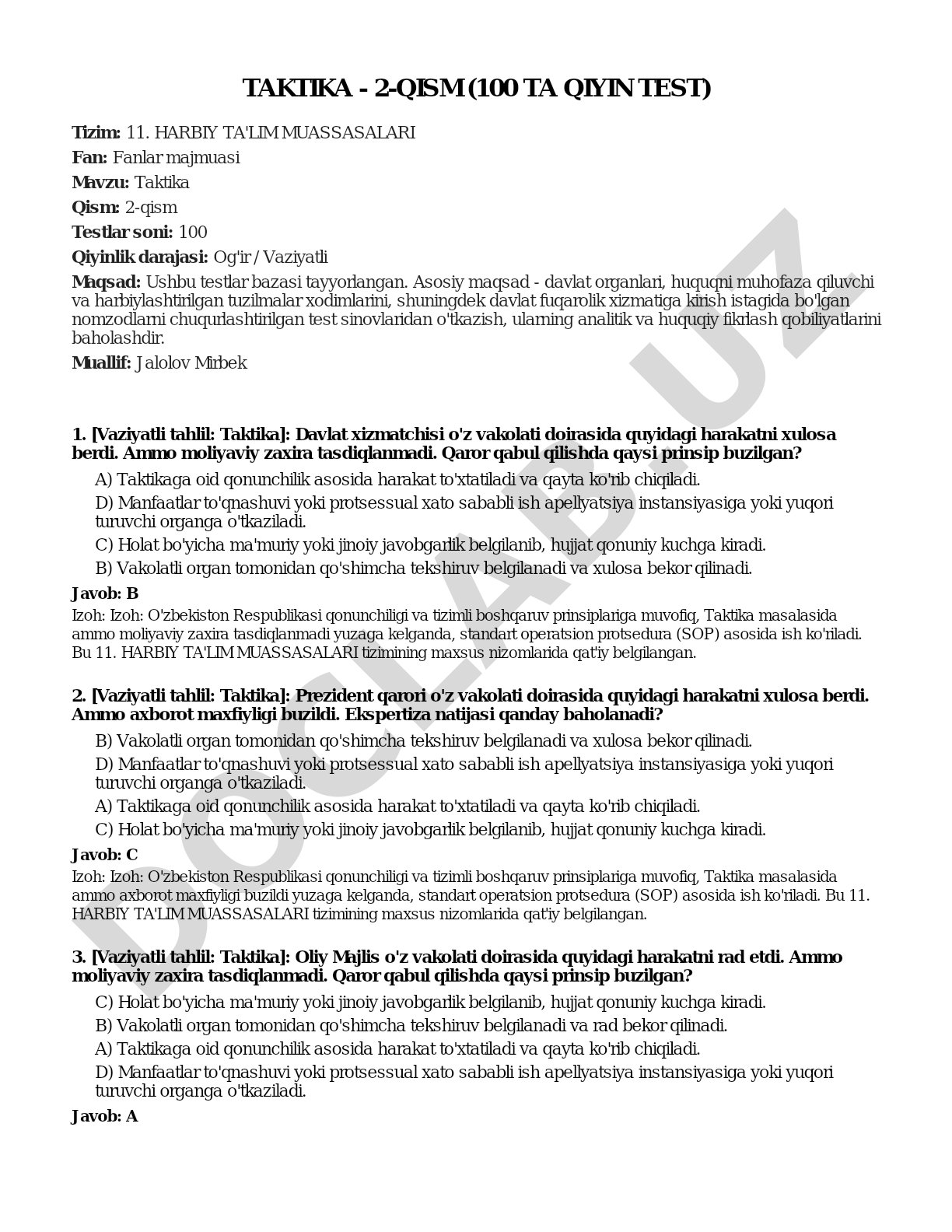Taktika - 2-qism (100 ta qiyin test)