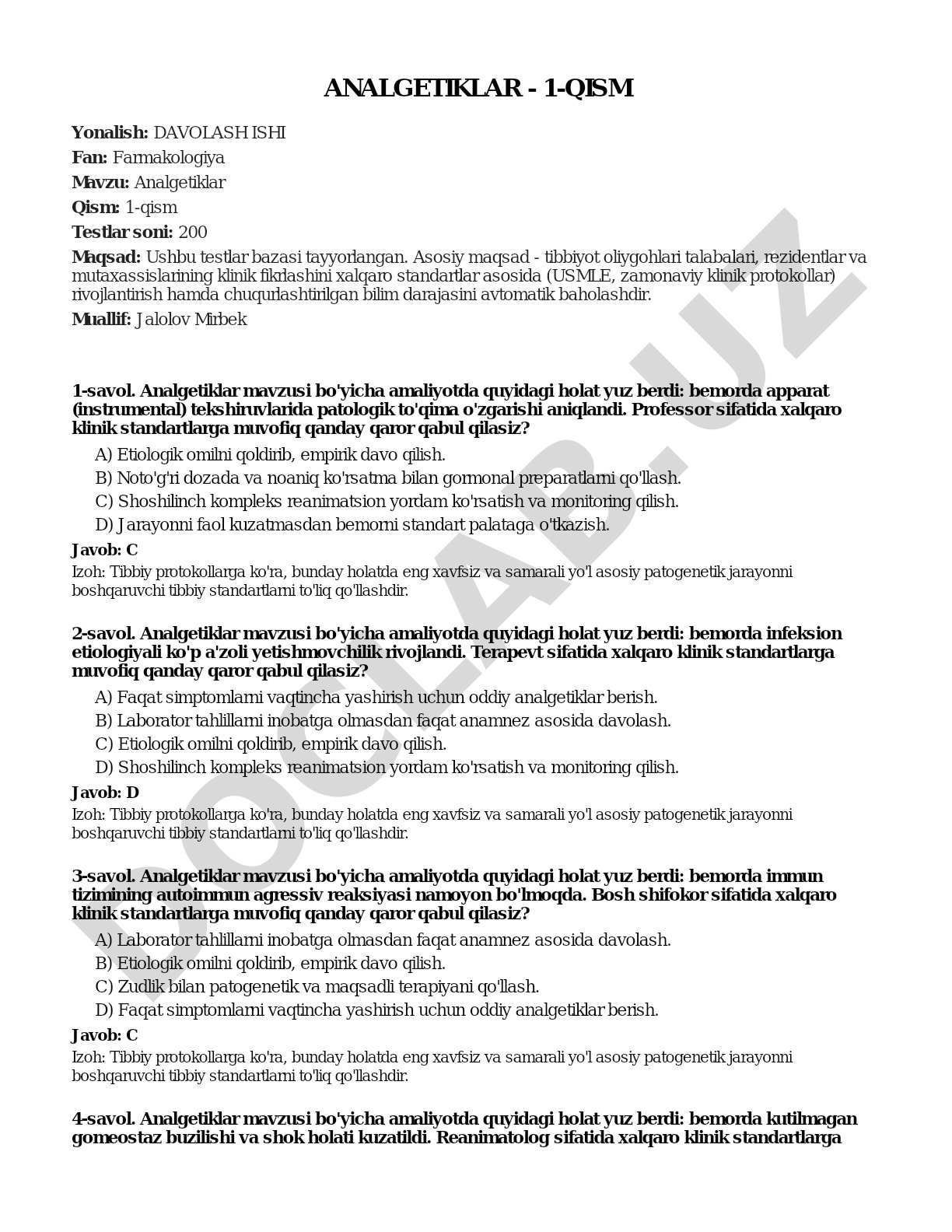 Analgetiklar - 1-qism