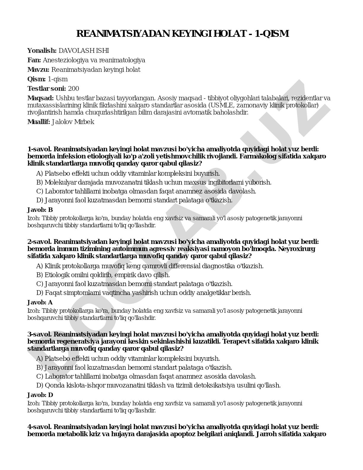 Reanimatsiyadan keyingi holat - 1-qism