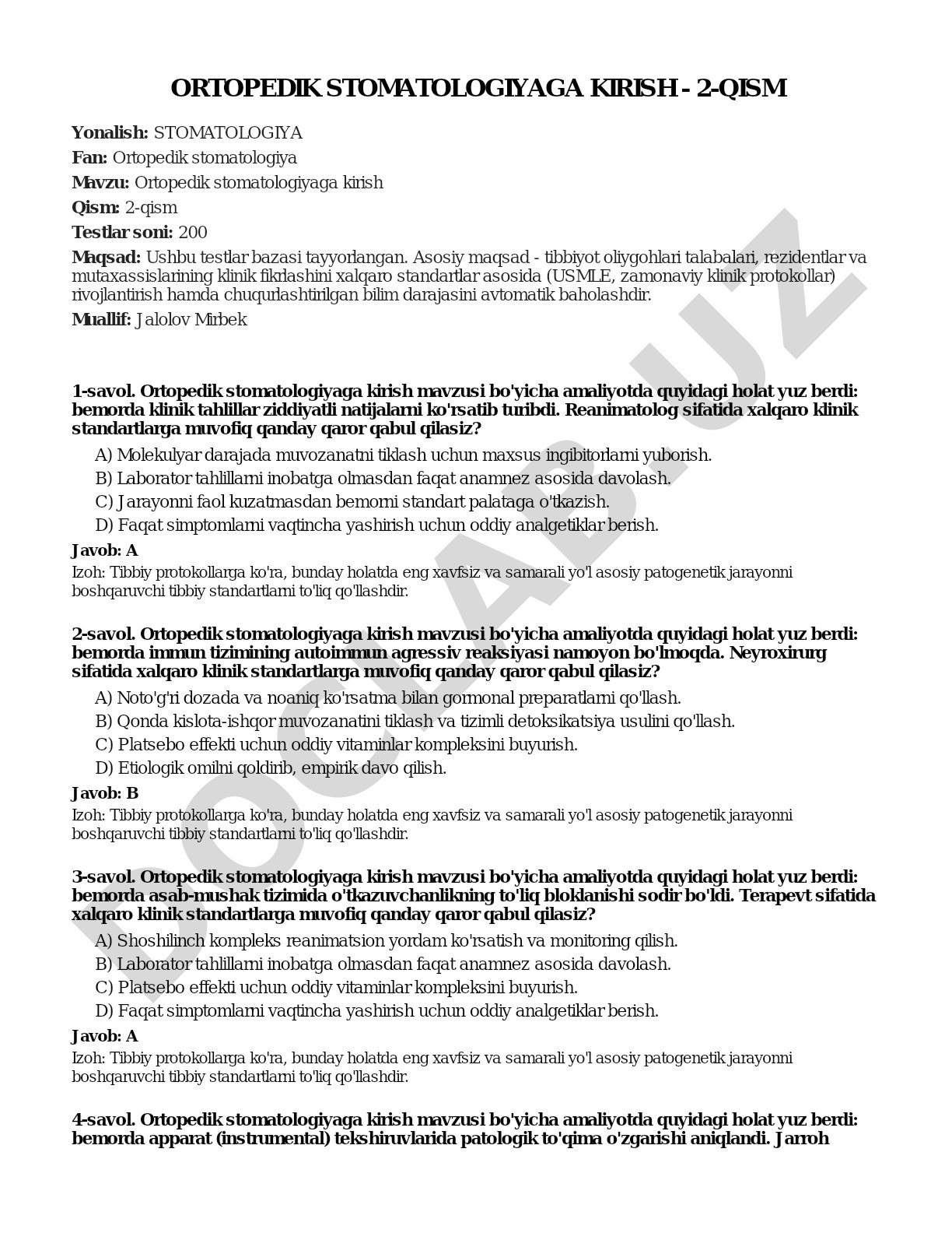 Ortopedik stomatologiyaga kirish - 2-qism