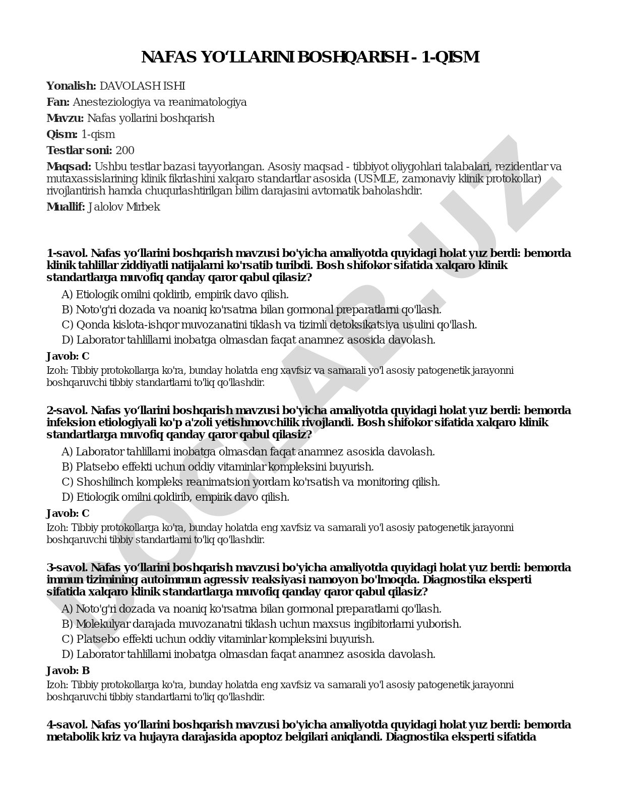 Nafas yo‘llarini boshqarish - 1-qism