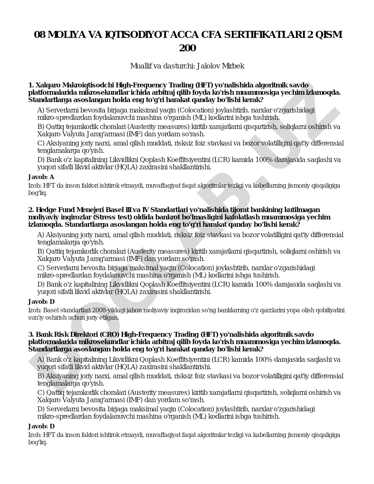 08 Moliya va iqtisodiyot ACCA CFA sertifikatlari 2 qism 200