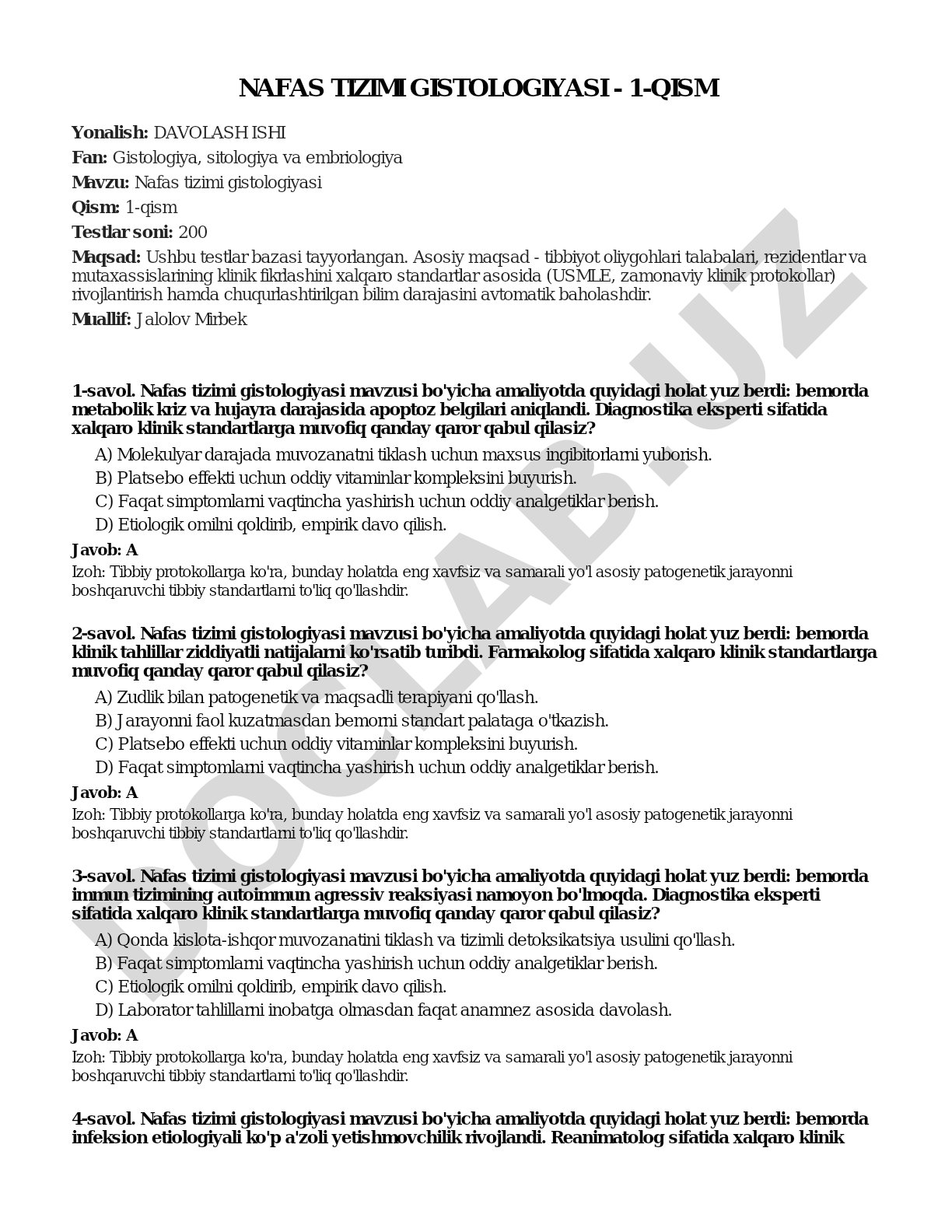 Nafas tizimi gistologiyasi - 1-qism