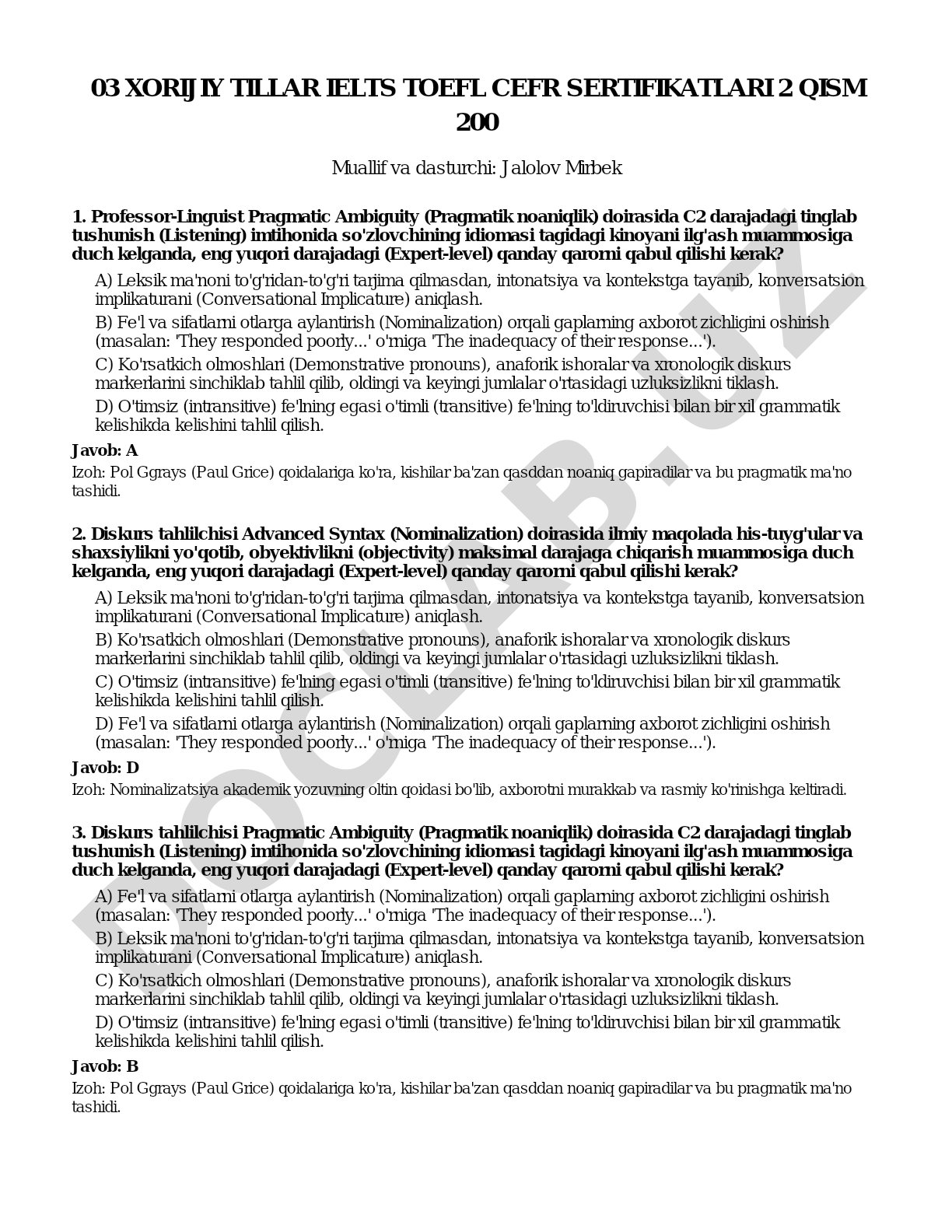 Xorijiy tillar IELTS TOEFL CEFR sertifikatlari 2 qism