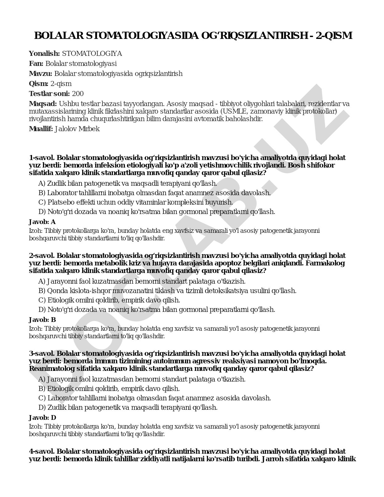 Bolalar stomatologiyasida og'riqsizlantirish - 2-qism