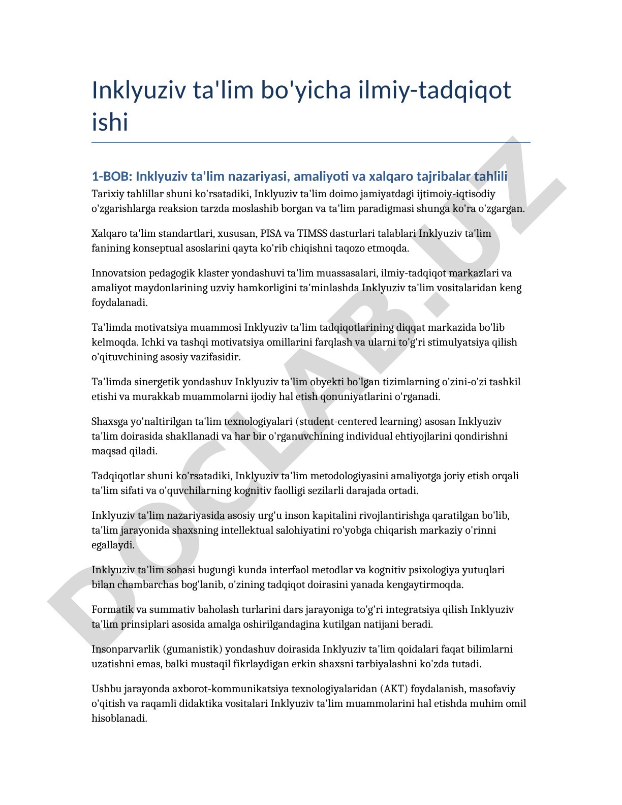 Inklyuziv ta'lim nazariyasi, amaliyoti va xalqaro tajribalar tahlili