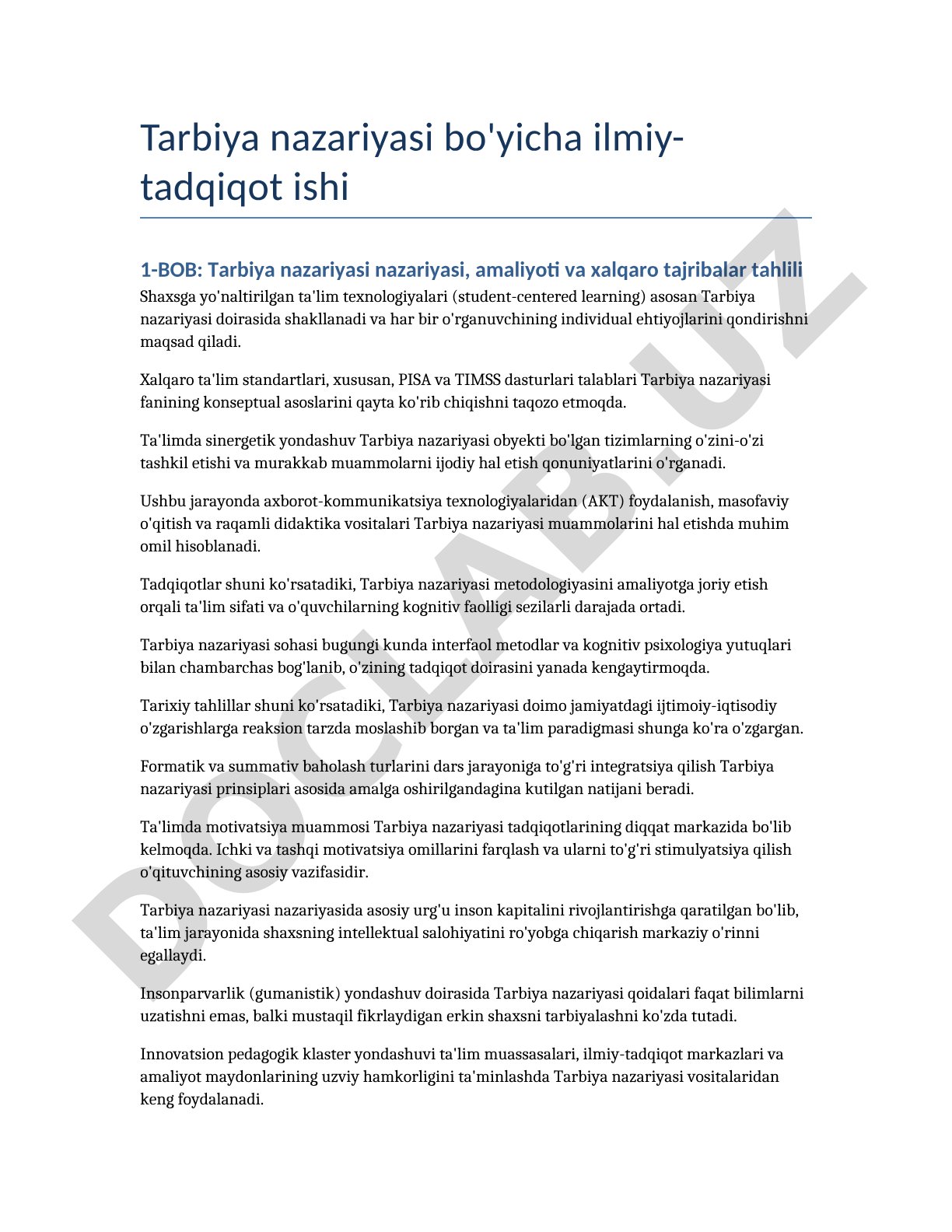 Tarbiya nazariyasi bo'yicha ilmiy-tadqiqot ishi