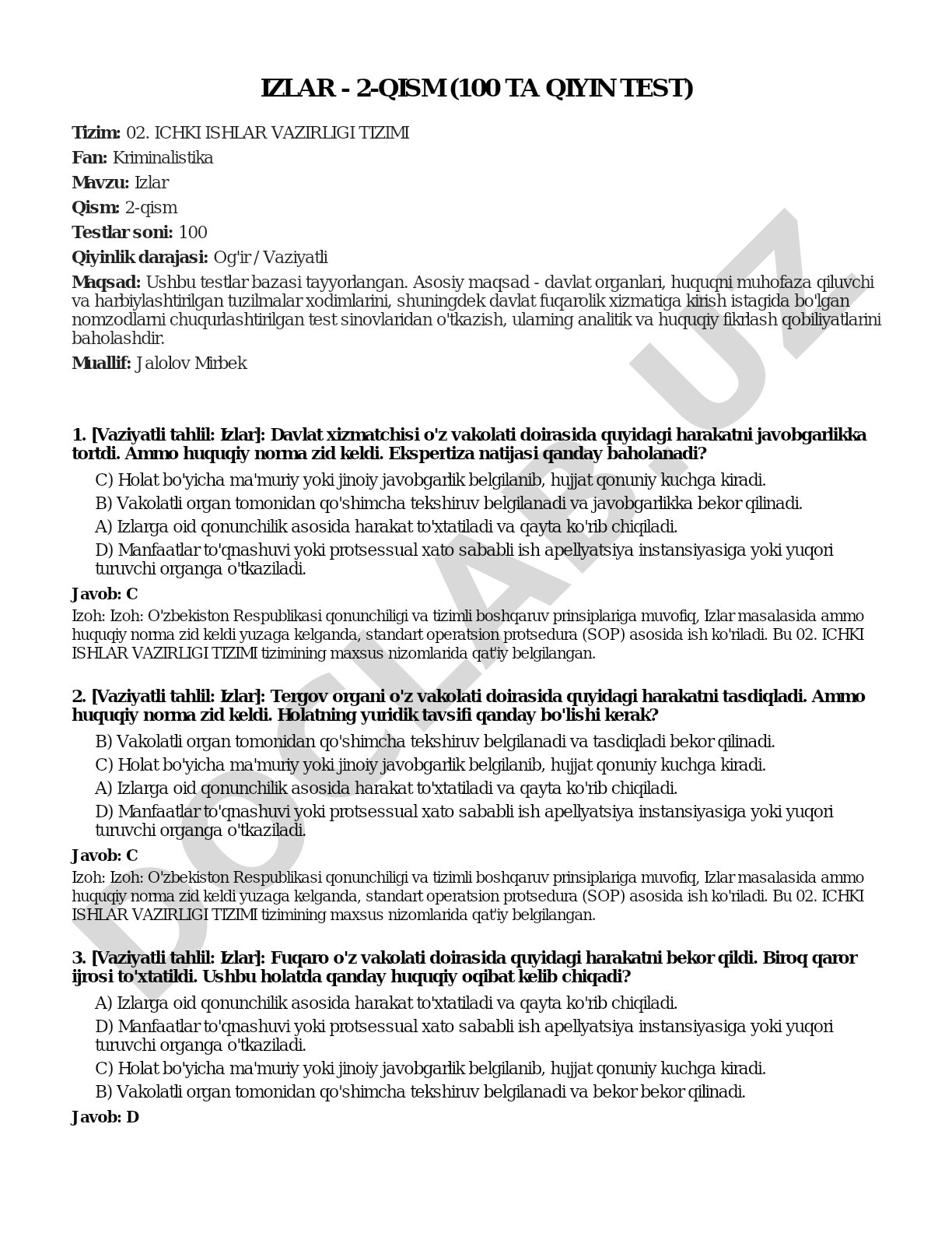 Izlar - 2-qism (100 ta qiyin test)