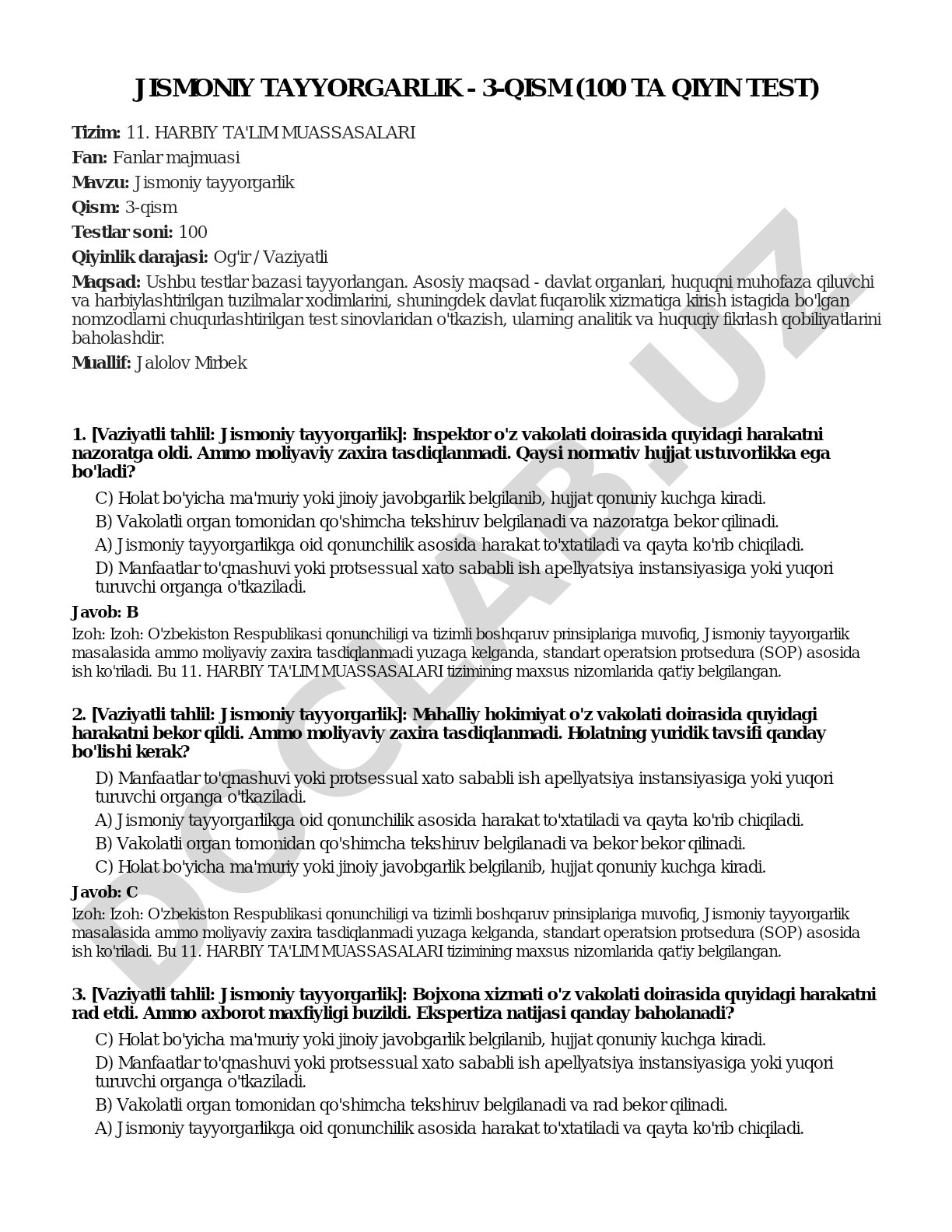 Jismoniy tayyorgarlik - 3-qism (100 ta qiyin test)