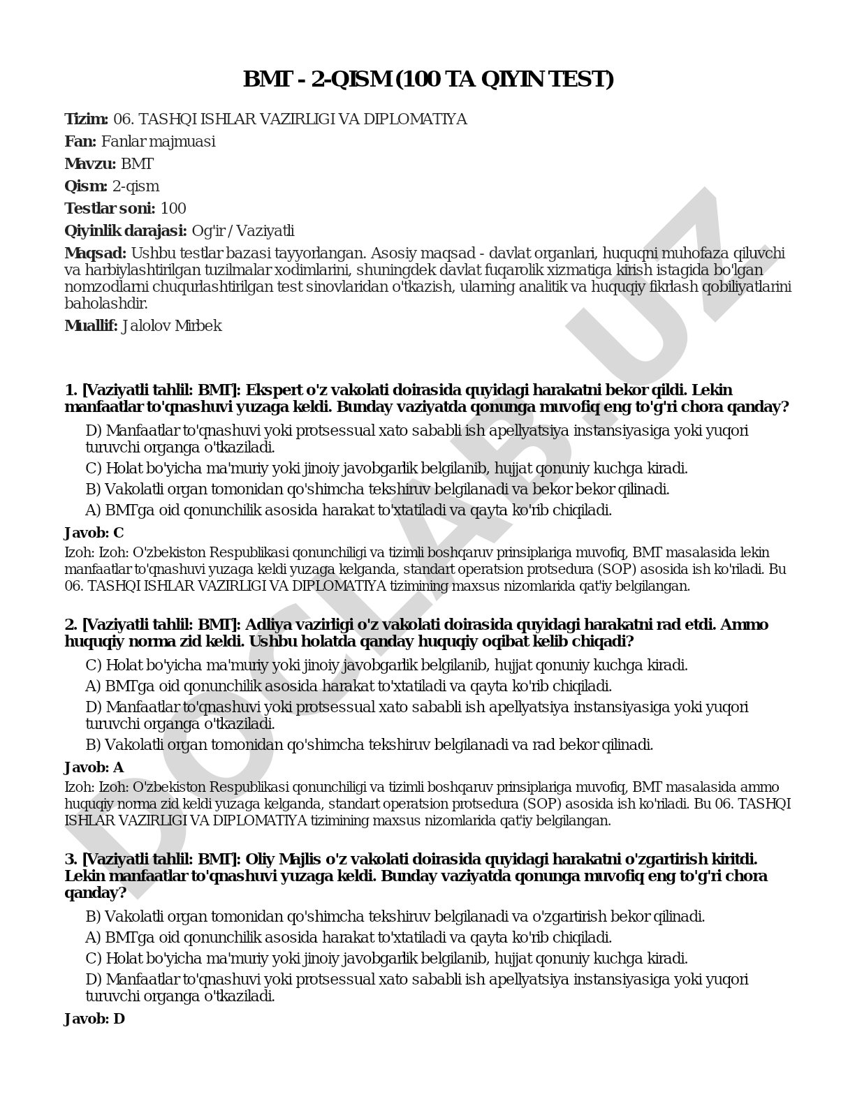 BMT - 2-qism (100 ta qiyin test)