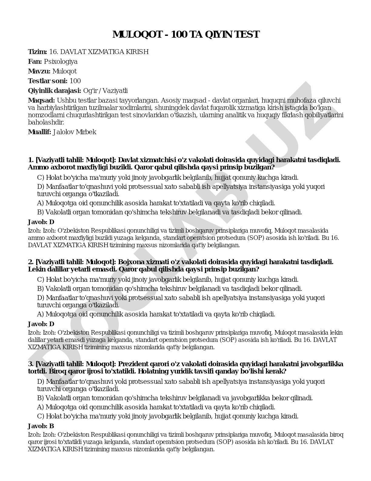 Muloqot - 100 ta qiyin test