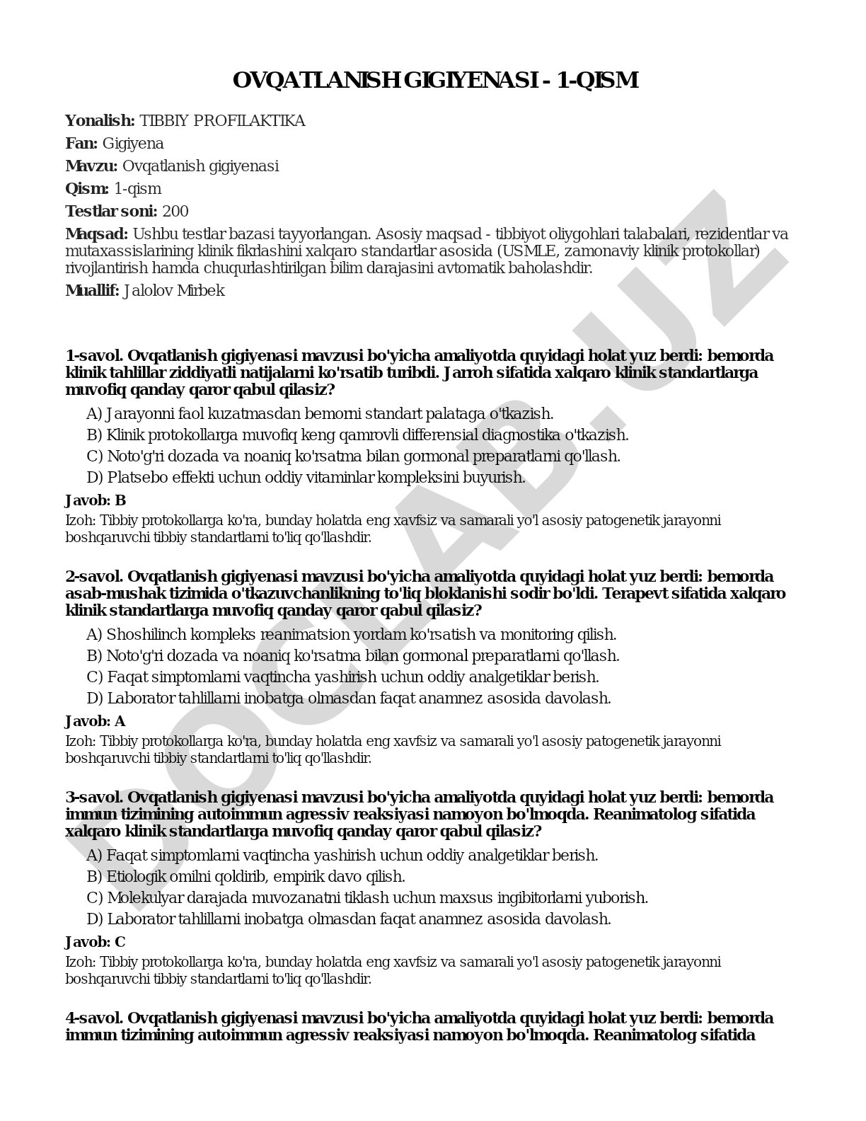 Ovqatlanish gigiyenasi - 1-qism