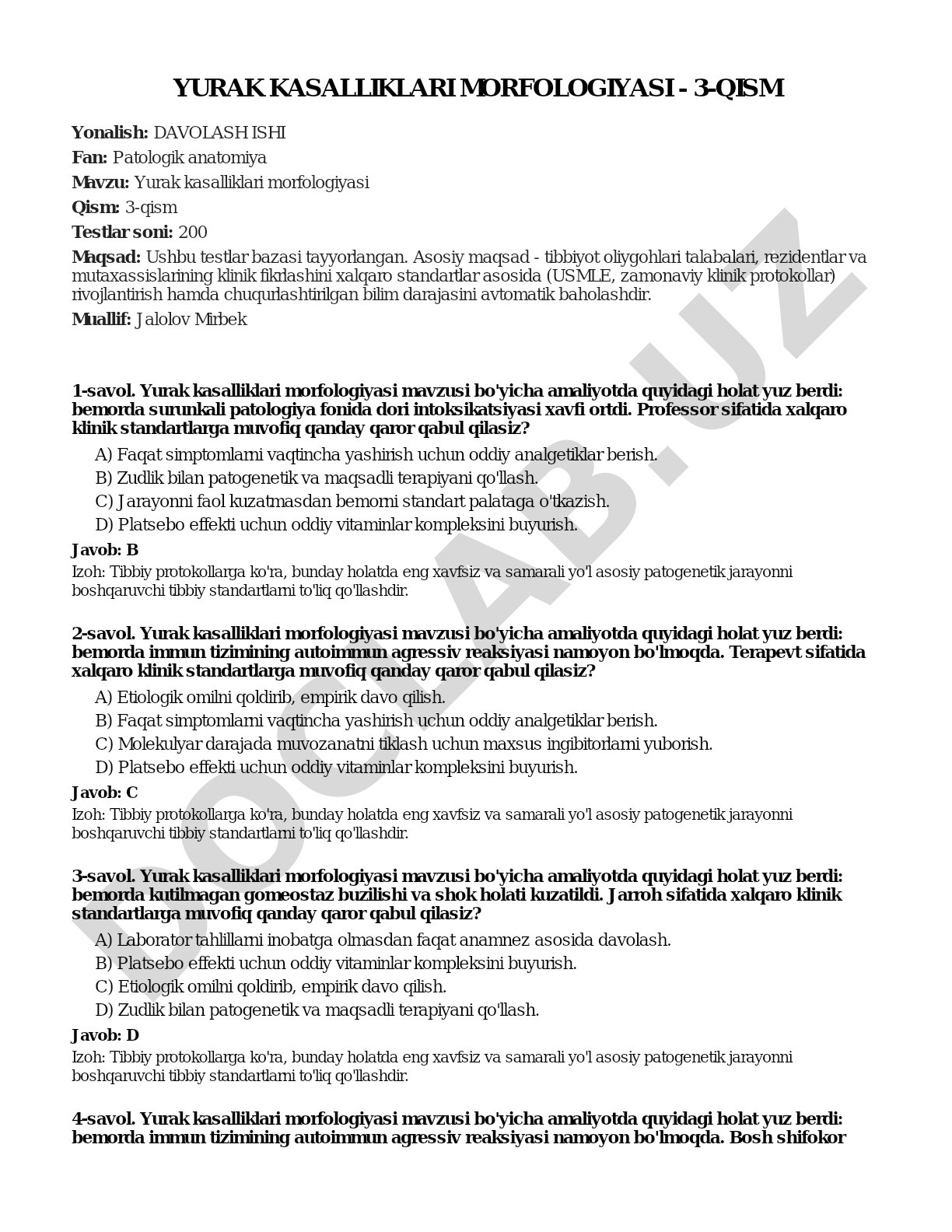 Yurak kasalliklari morfologiyasi