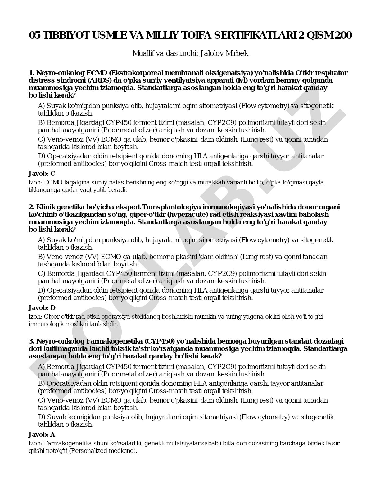 Tibbiyot USMLE va milliy toifa sertifikatlari 2 qism 200