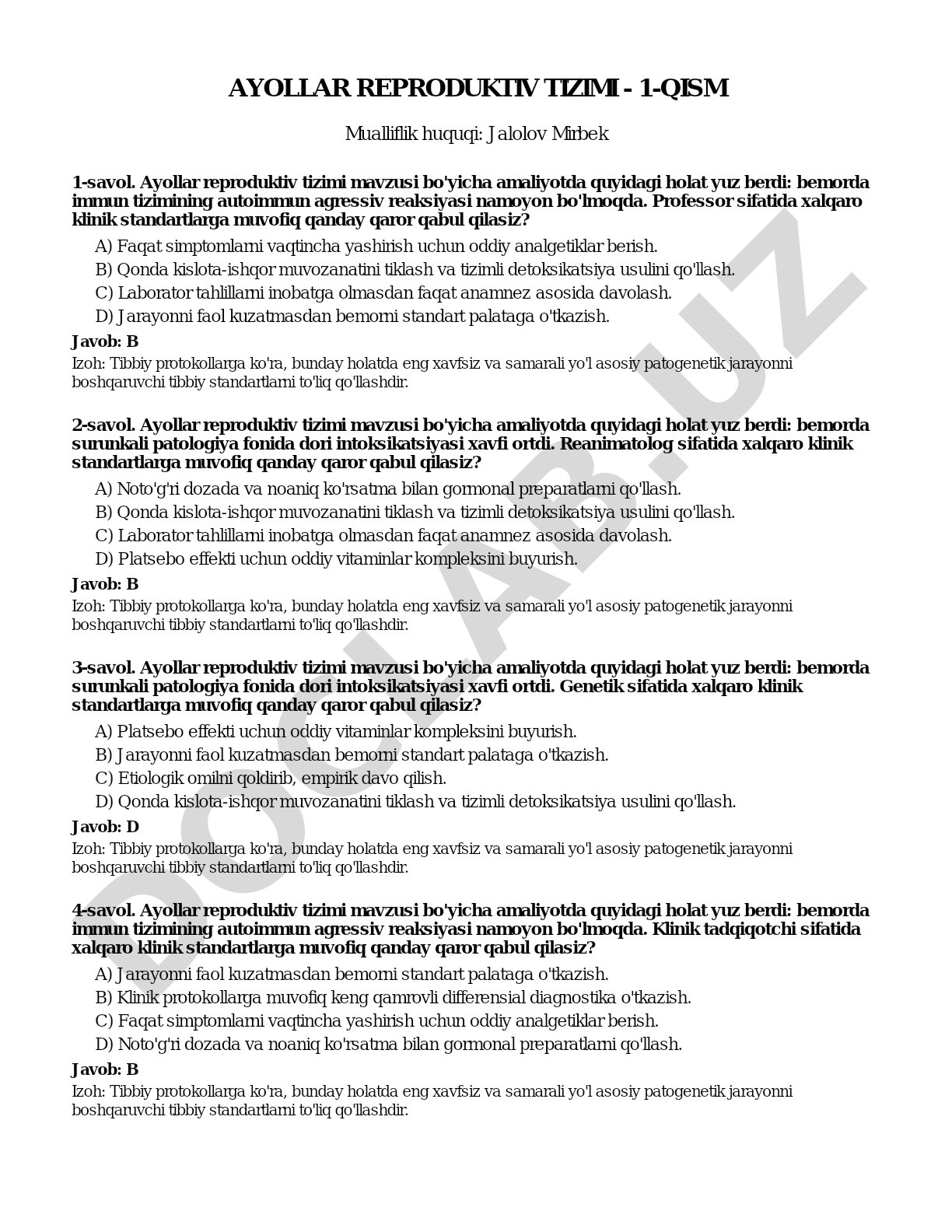 Ayollar reproduktiv tizimi - 1-qism