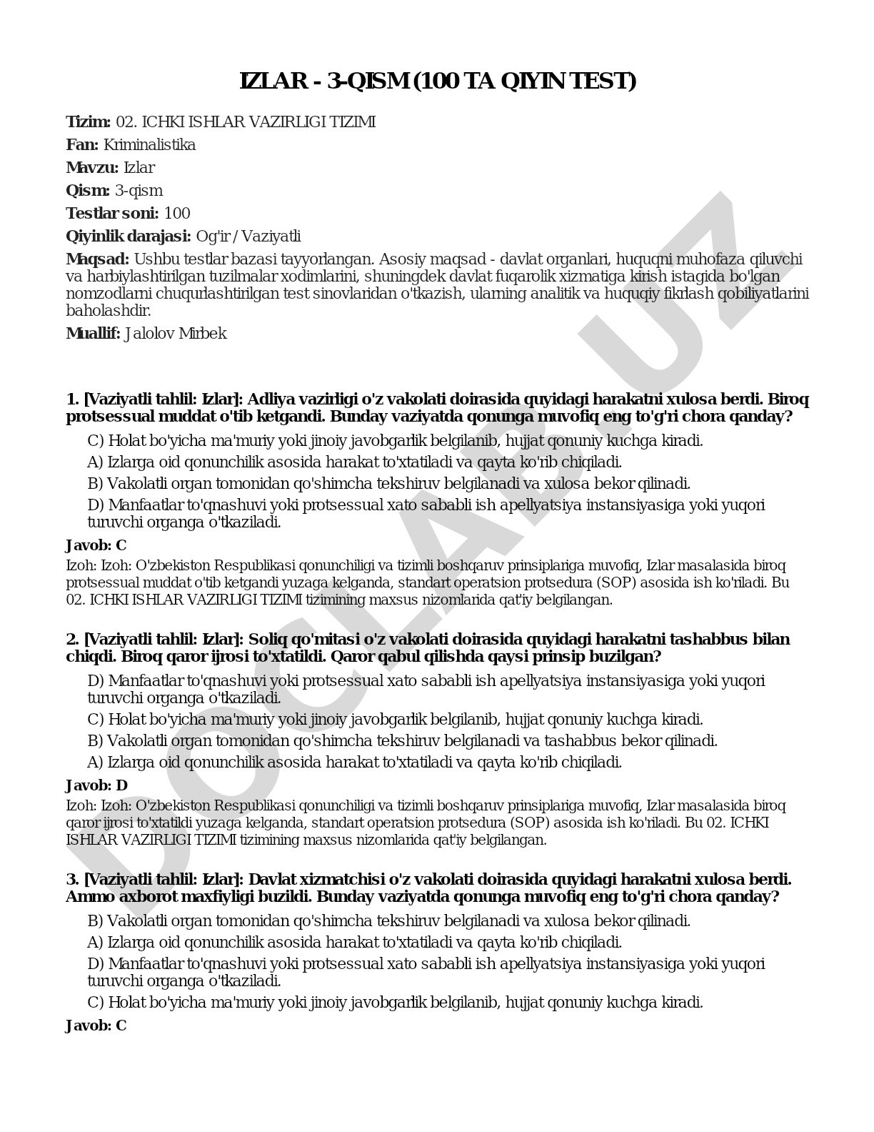 Izlar - 3-qism (100 ta qiyin test)