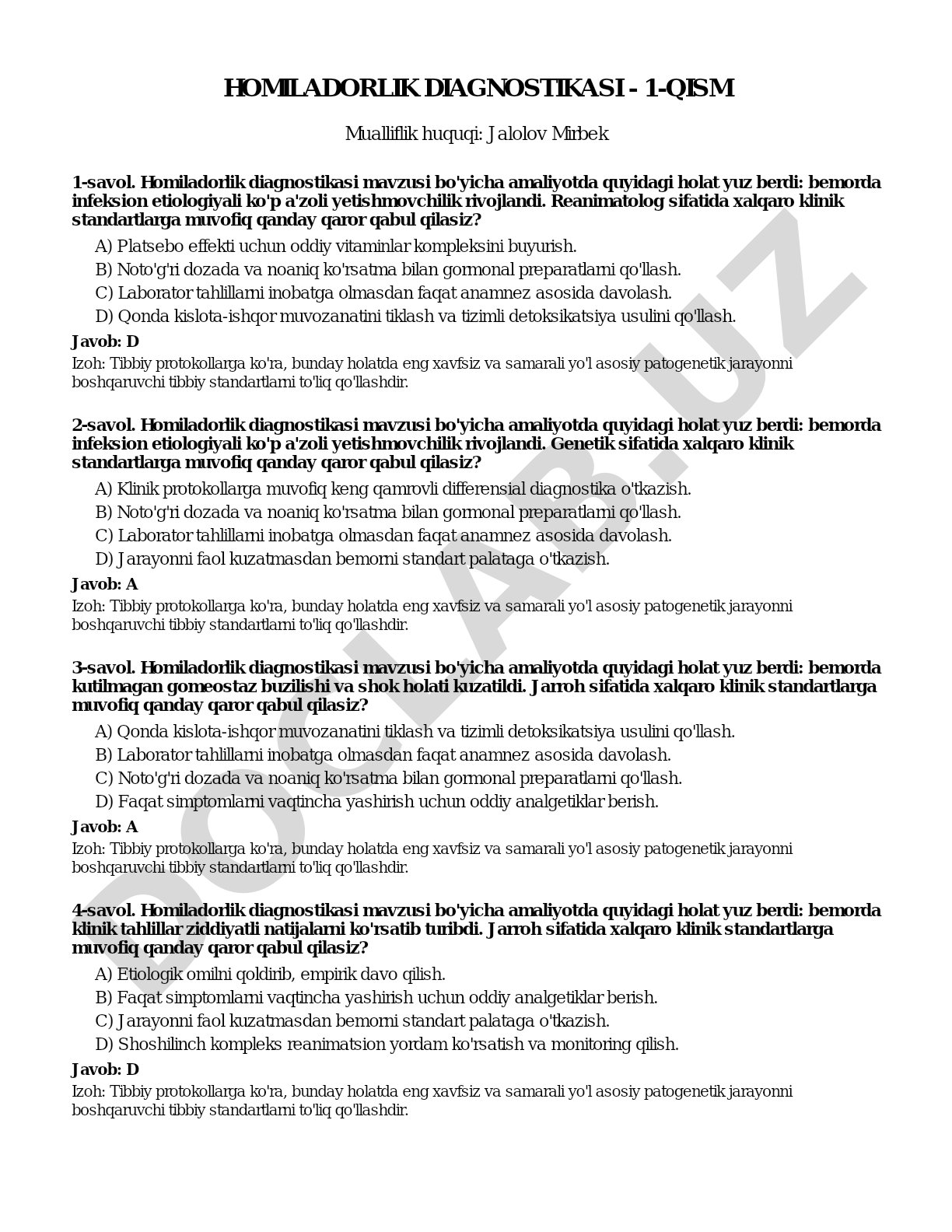 Homiladorlik diagnostikasi - 1-qism