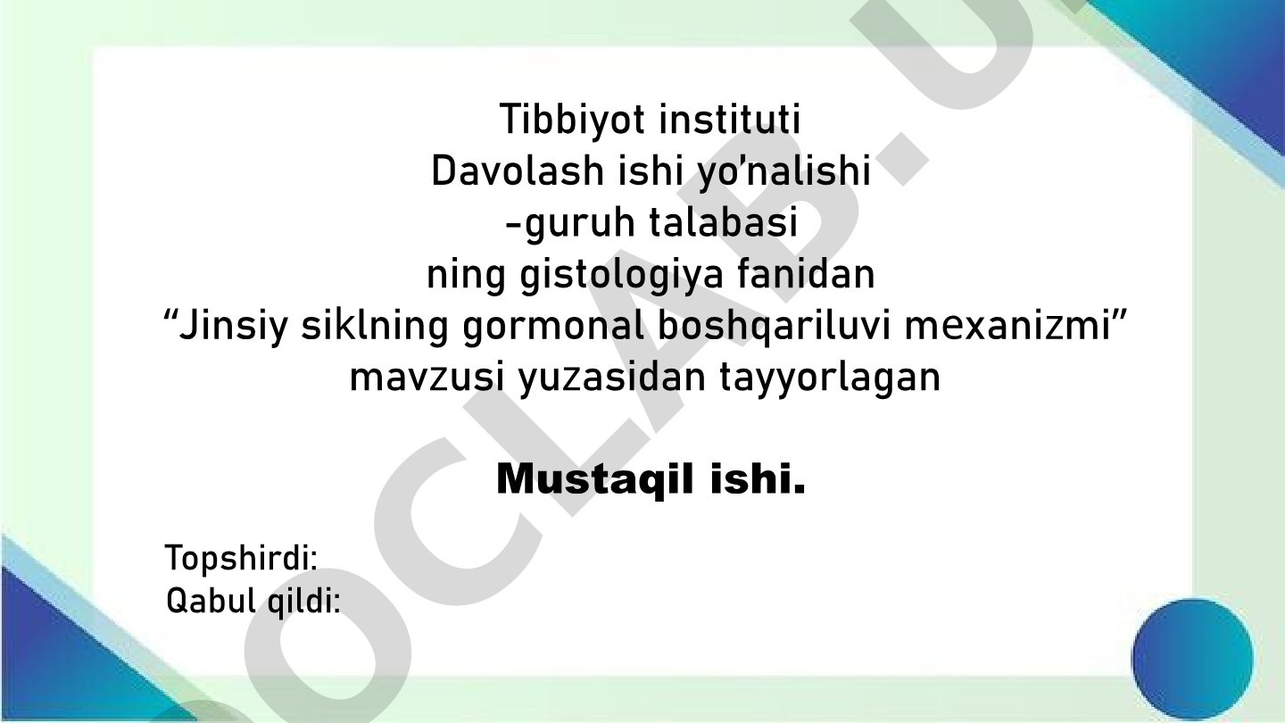 Jinsiy siklning gormonal boshqariluvi mexanizmi