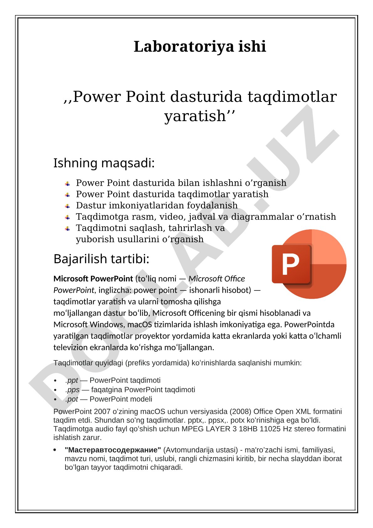 Power Point dasturida taqdimotlar yaratish
