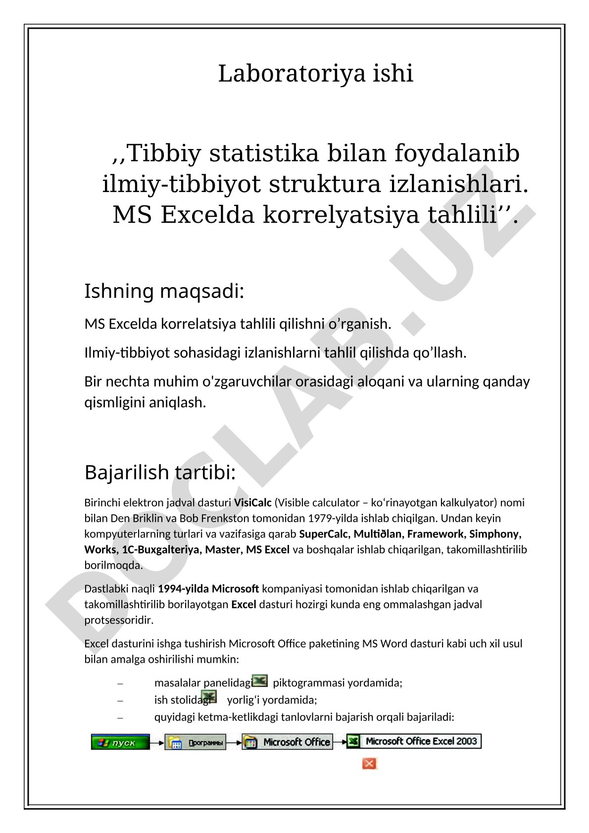 Tibbiyotda Excel