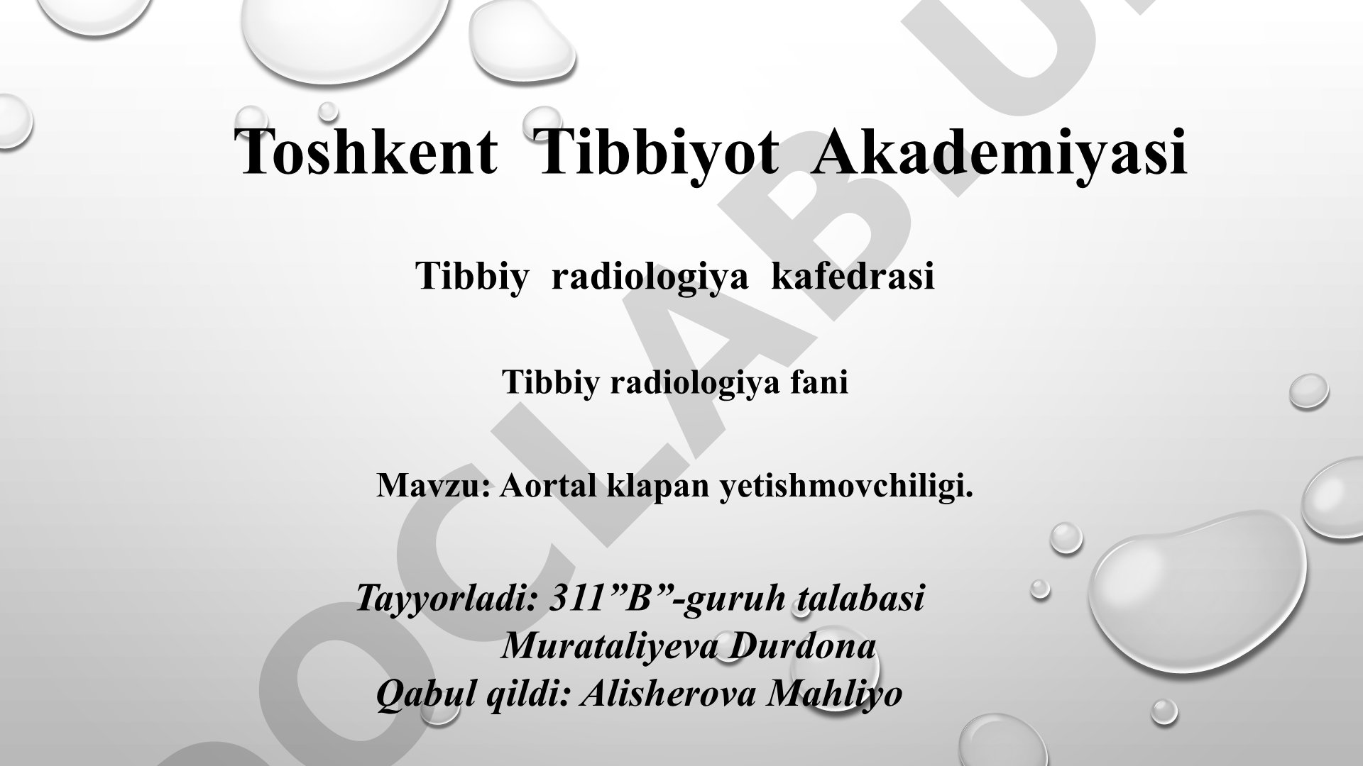 Aortal qopqoq yetishmovchiligi sabablari, belgilari va diagnostikasi haqida taqdimot