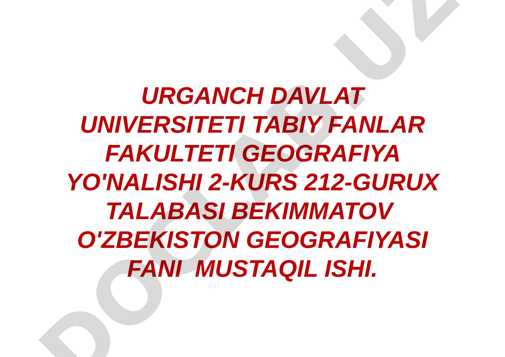 O'zbekiston geografiyasi fani mustaqil ishi