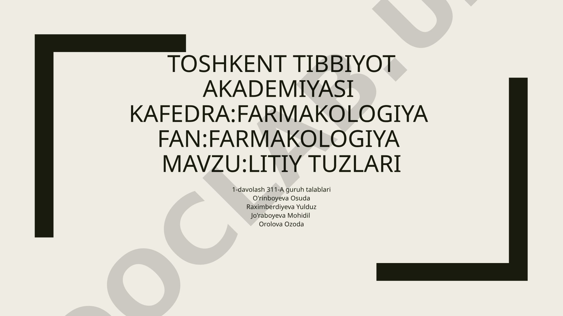Litiy tuzlarining psixiatriyada qo'llanilishi, ta'sir mexanizmi va davolash qoidalari