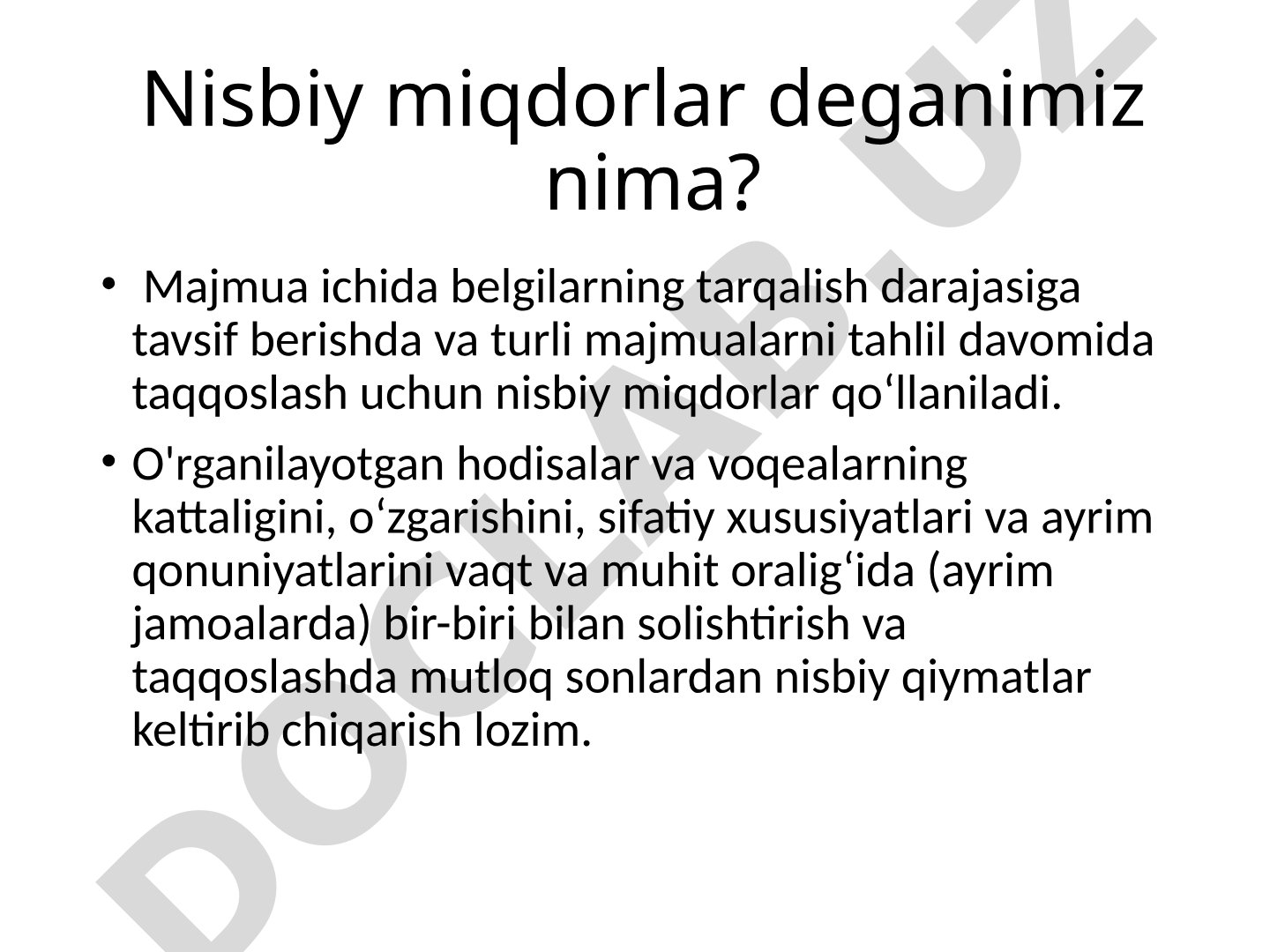 Nisbiy miqdorlar, ularning turlari va hisoblash formulalari haqida