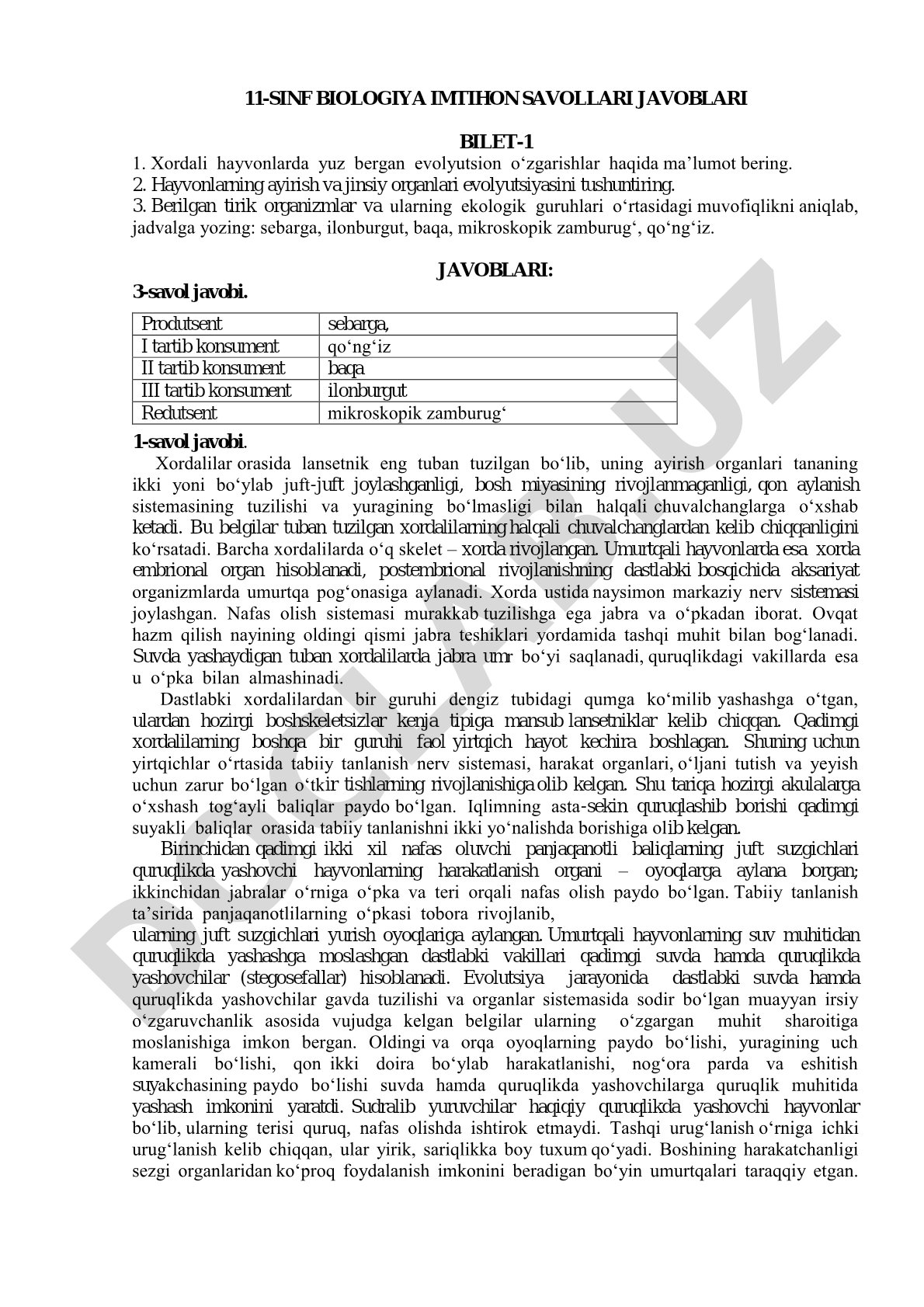 11-sinf biologiya imtihon savollari javoblari bilet-1