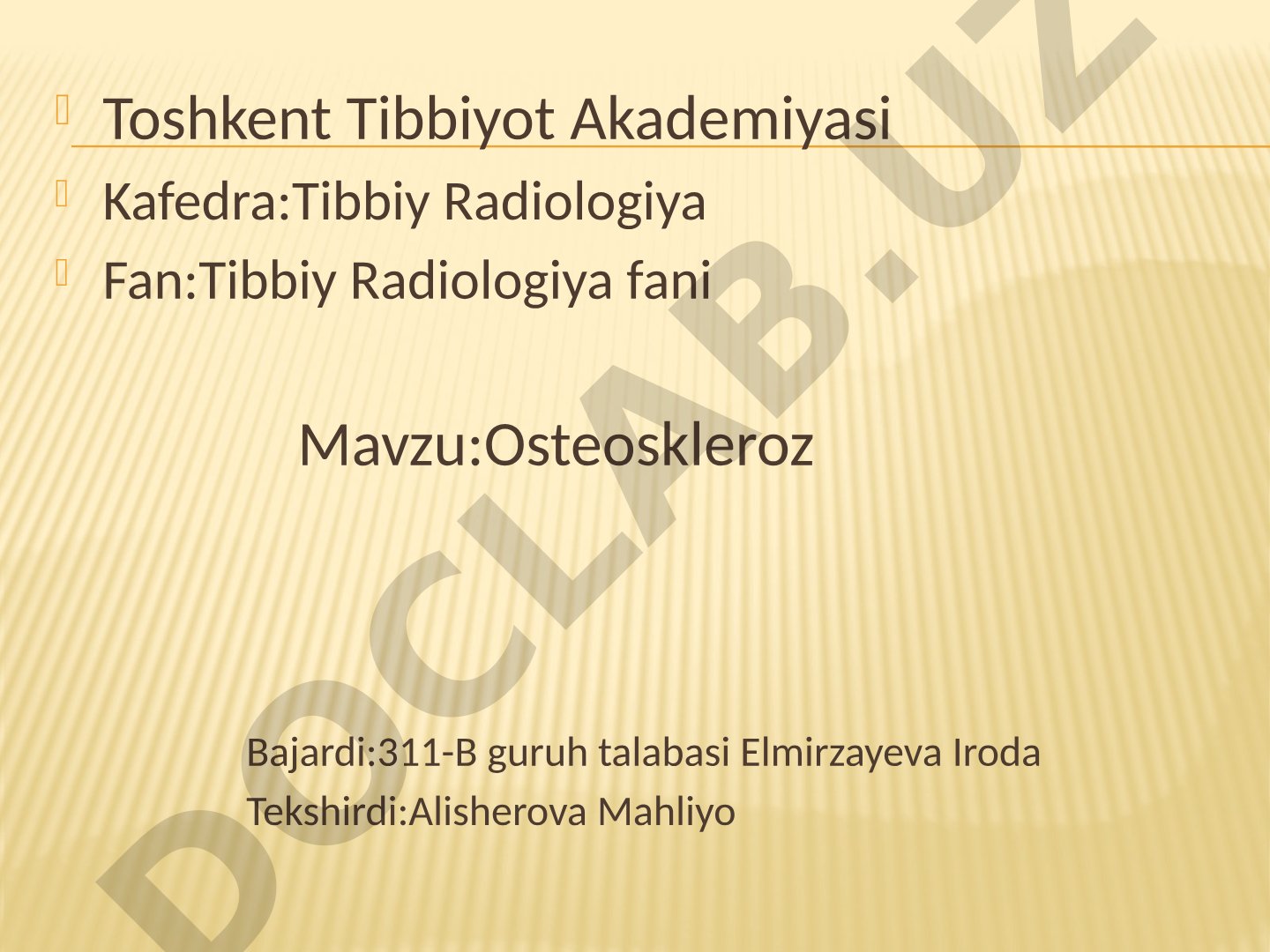 Osteoskleroz kasalligi haqida taqdimot: sabablari, belgilari, diagnostikasi va davolash