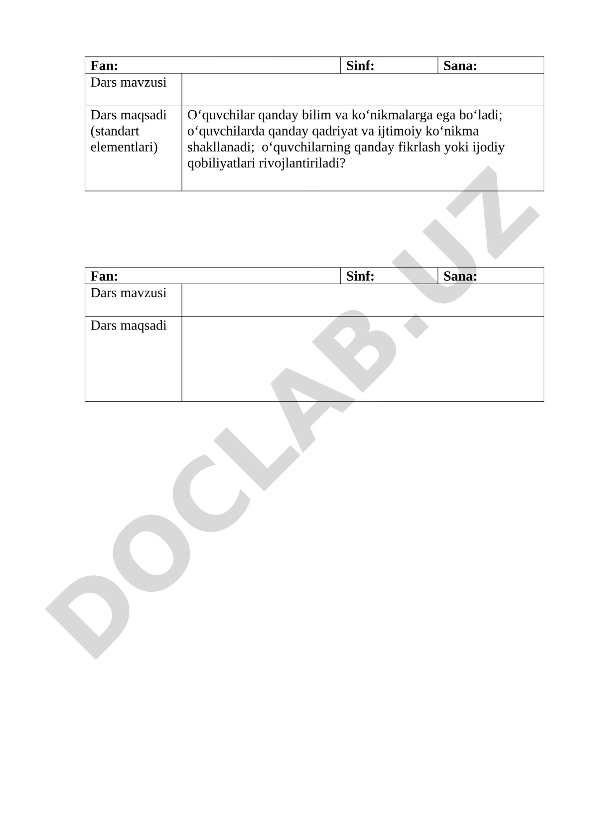 Dars rejasi va o'quvchilarga mos metodlar