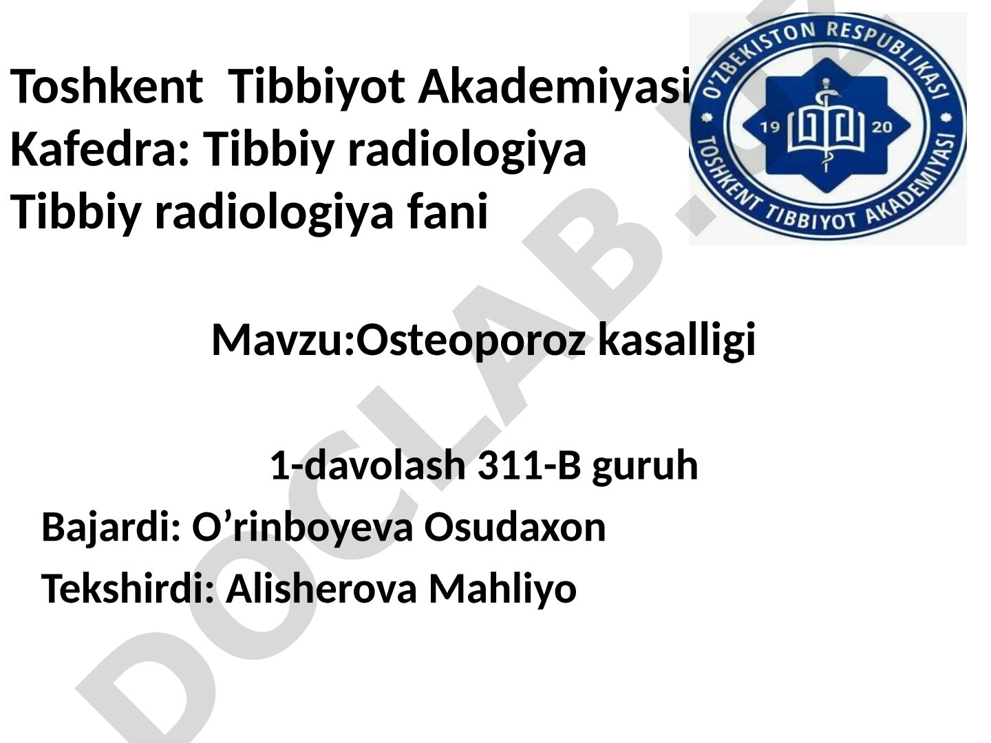Osteoporoz kasalligi sabablari, turlari va densitometriya ko'rsatkichlari haqida taqdimot