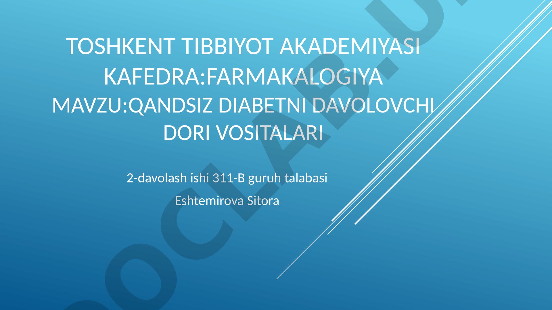 Qandsiz diabetni davolovchi dori vositalari