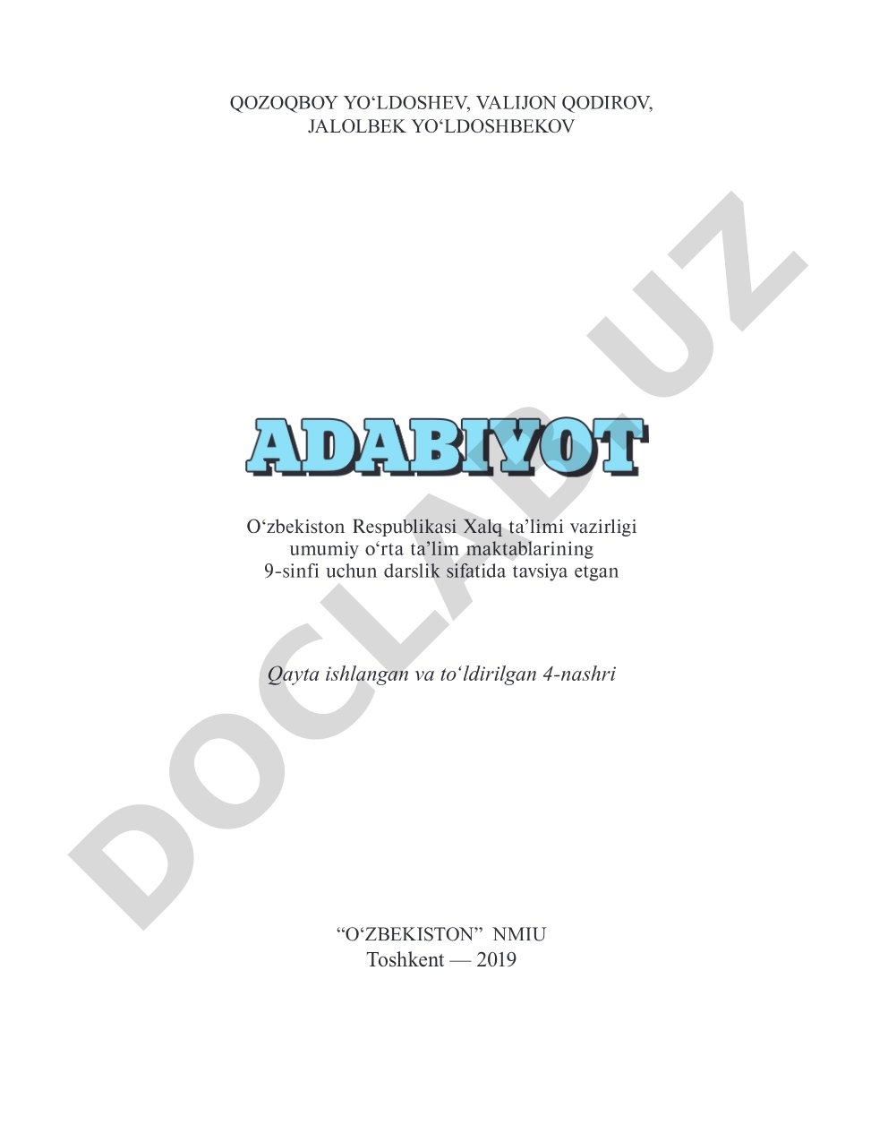 Adabiyot: Umumiy oārta taālim maktablarining 9-sinfi uchun darslik