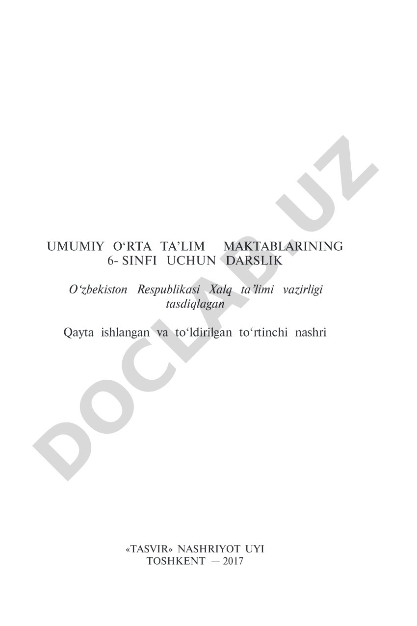 Umumiy oārta taālim maktablarining 6-sinfi uchun darslik