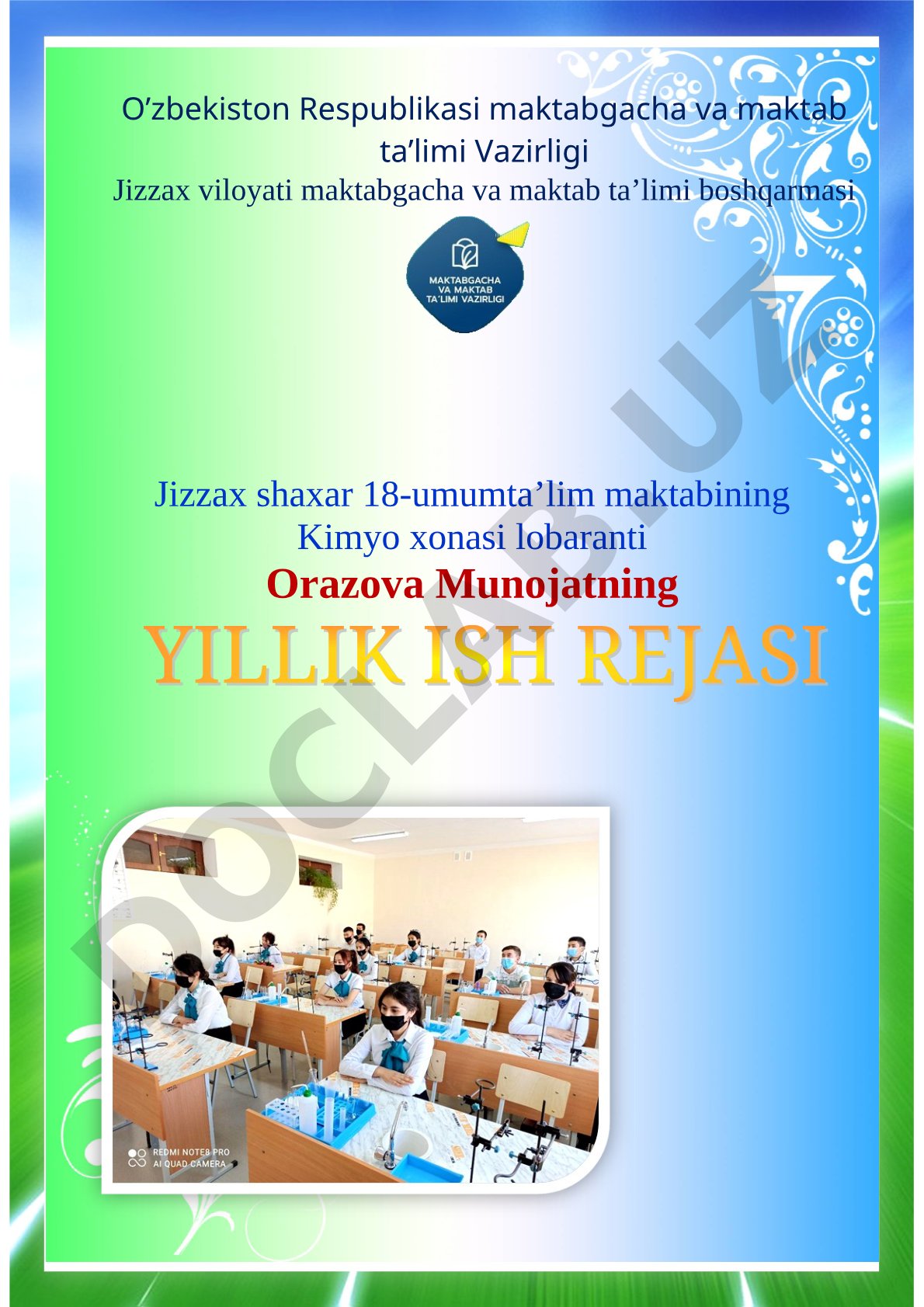 Kimyo fani laborantining oylik ish rejasi