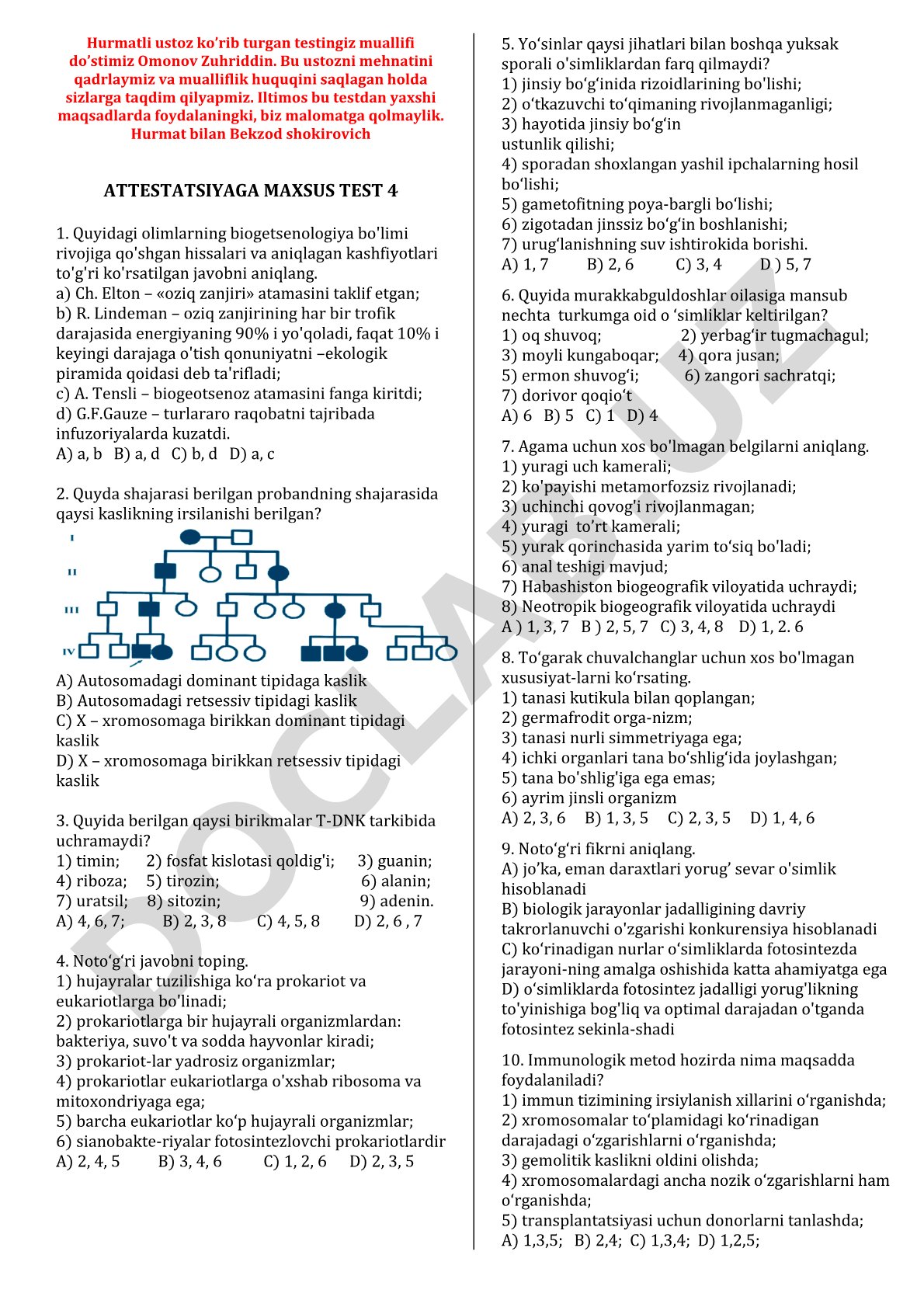 Attestatsiyaga maxsus test 4