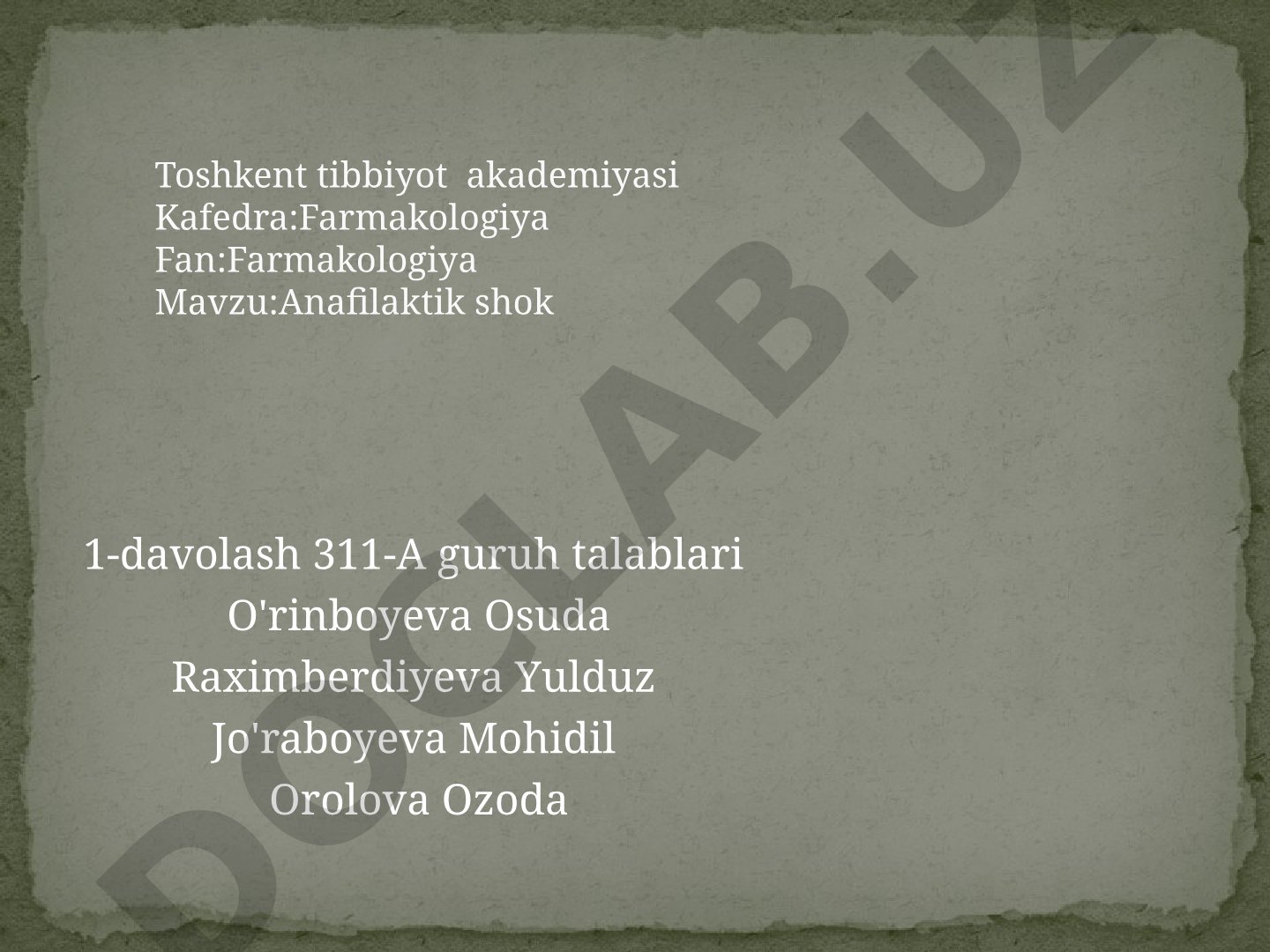 Anafilaktik shokning sabablari, xavf omillari va davolash usullari haqida taqdimot