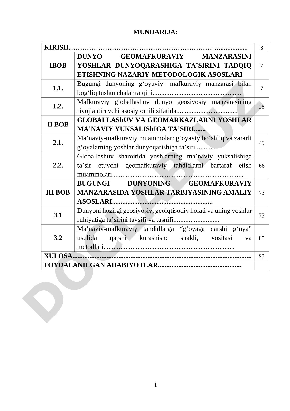 Dunyo geomafkuraviy manzarasining yoshlar dunyoqarashiga ta'siri