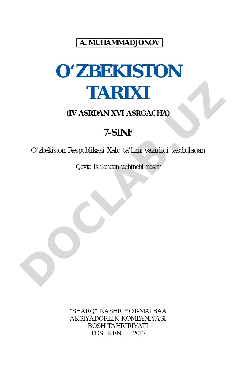 O‘zbekiston tarixi (IV asrdan XVI asrgacha) 7-sinf