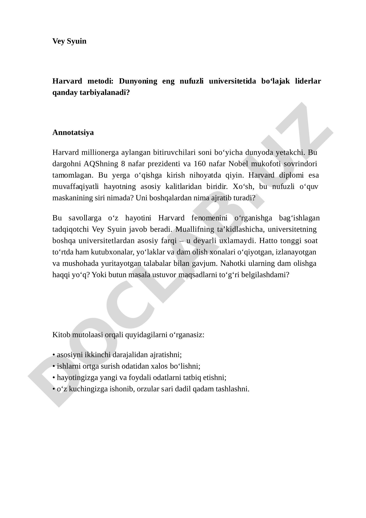 Vey Syuin Harvard metodi