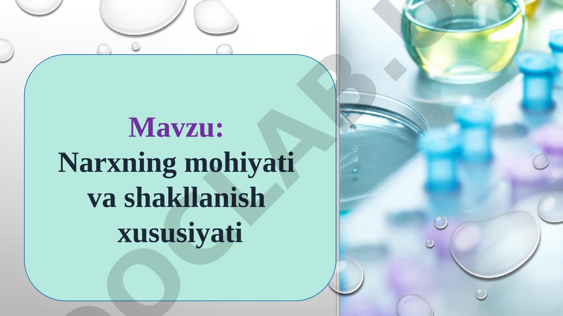 Narxning mohiyati va shakllanish xususiyati