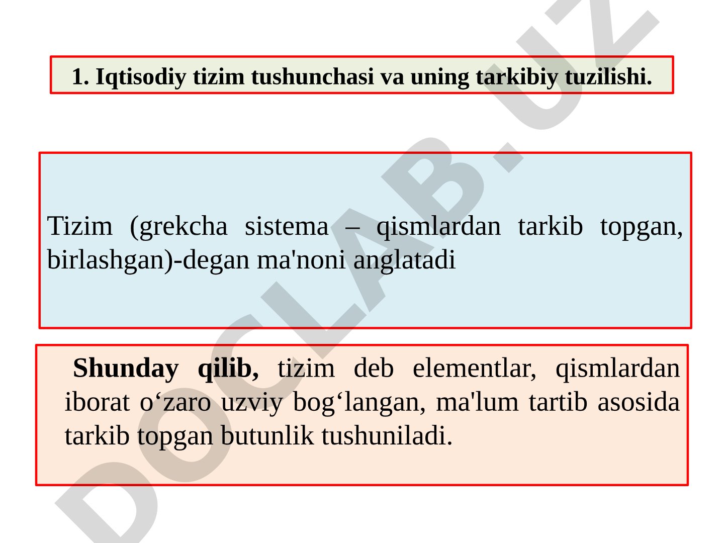 Iqtisodiy tizim tushunchasi va uning tarkibiy tuzilishi