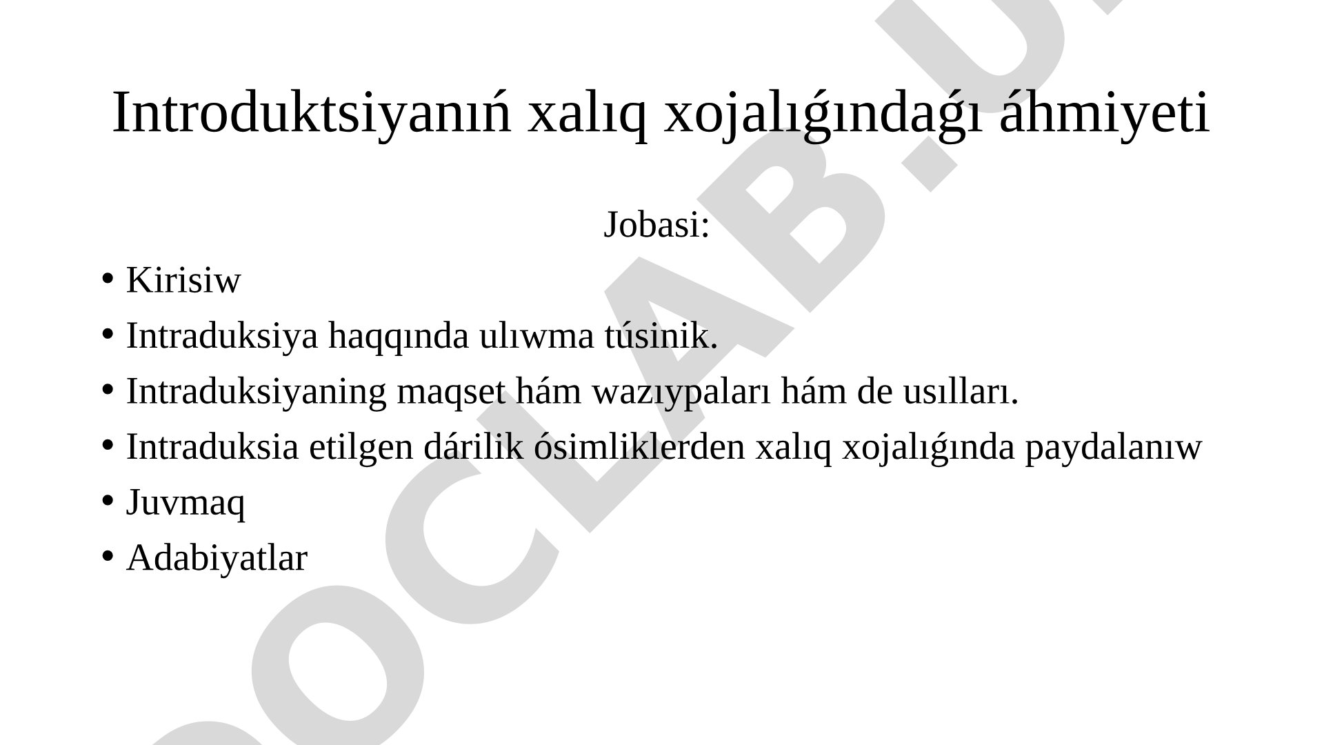 Introduktsiyanıń xalıq xojalıǵındaǵı áhmiyeti