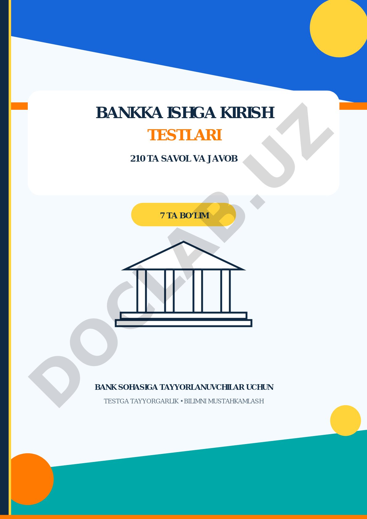 BANKKA ISHGA KIRISH TESTLARI 2026