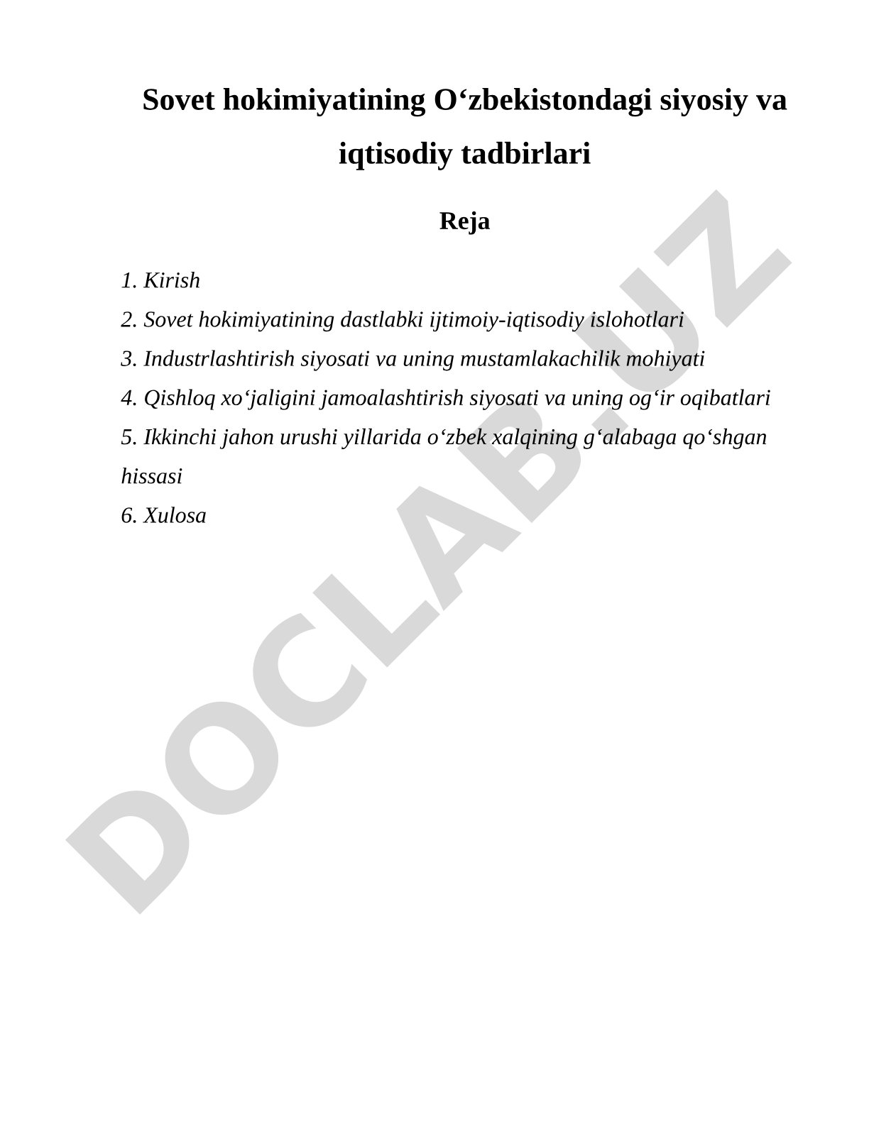 Sovet hokimiyatining Oʻzbekistondagi siyosiy va iqtisodiy tadbirlari