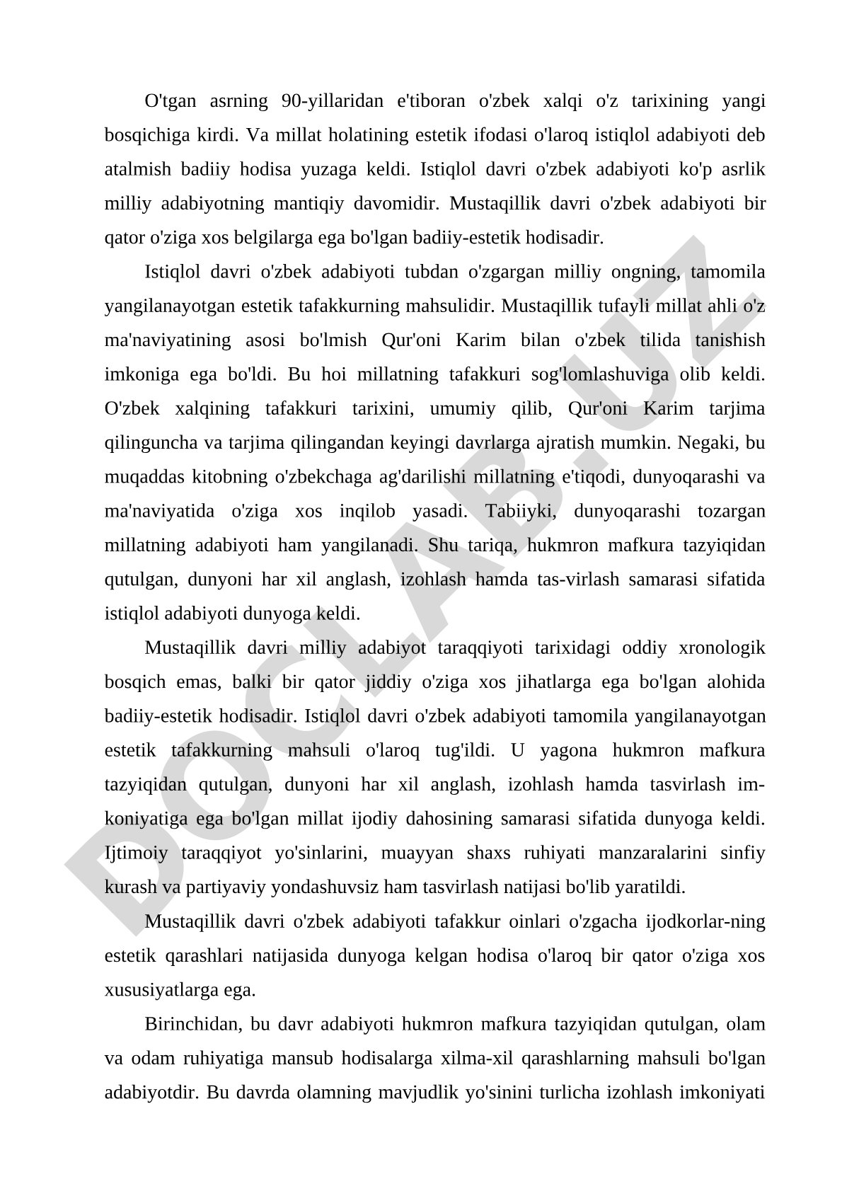 Istiqlol davri o'zbek adabiyoti